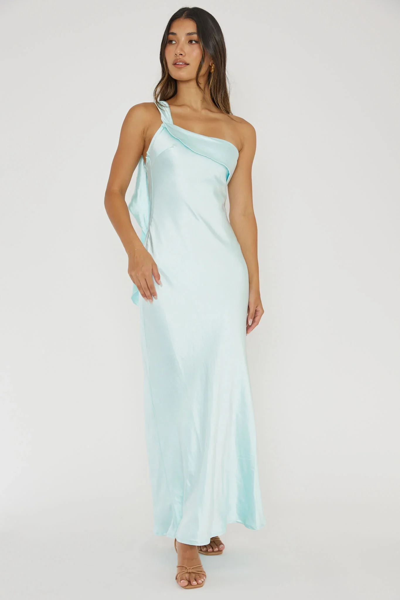 Blaine Maxi Dress - Ice Blue Satin Slip Dress - Image 2