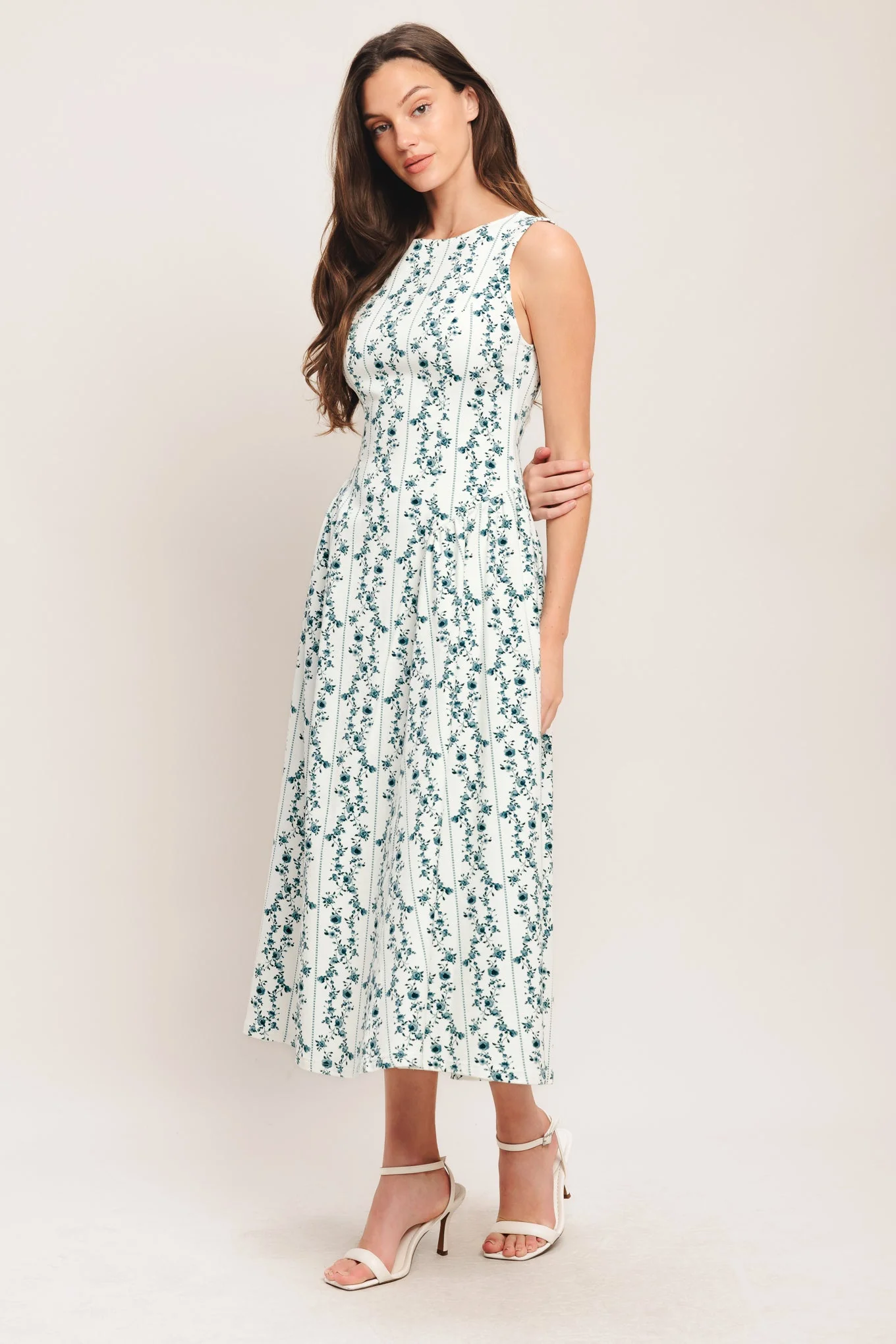 BLOOM COLUMNS BLUE FLORAL MIDI DRESS - Image 5