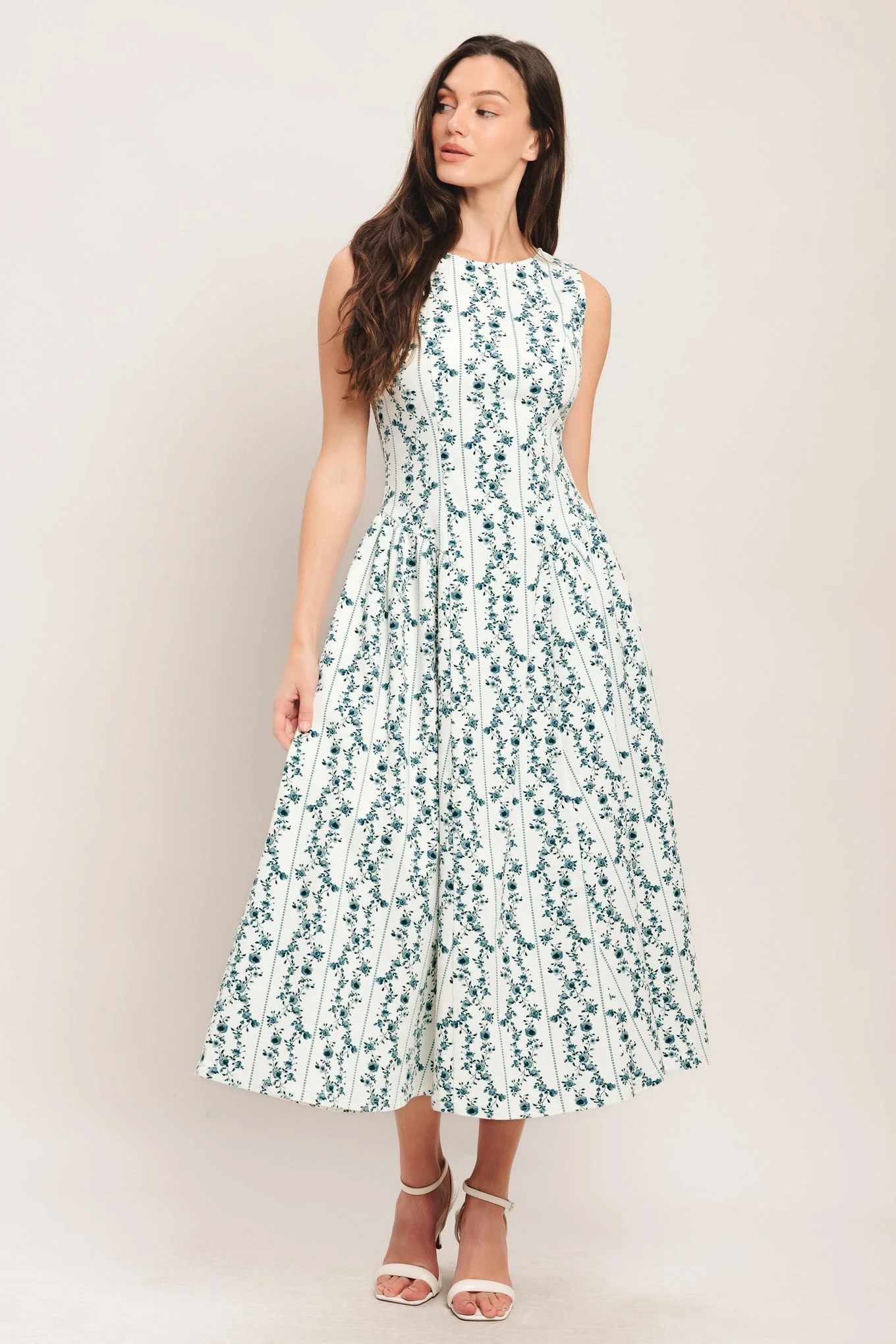 BLOOM COLUMNS BLUE FLORAL MIDI DRESS - Image 6