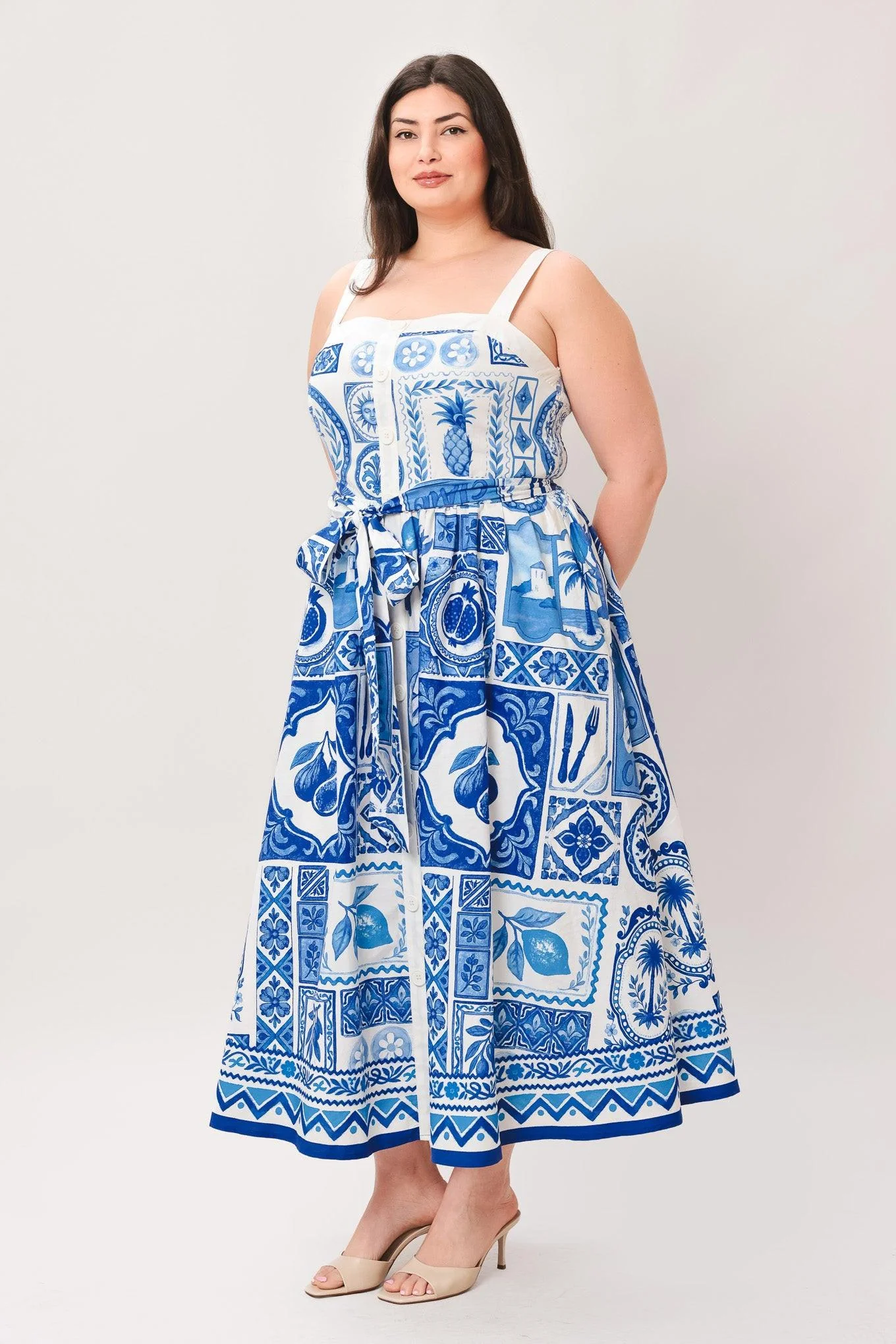 BLUE MAJOLICA CHARM MIDI DRESS - Image 8