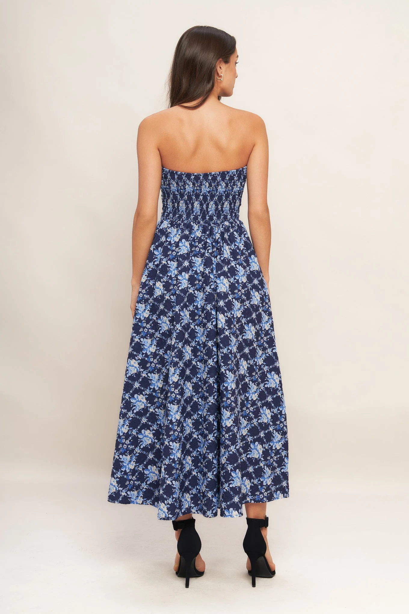 BLUE RENAISSANCE STRAPLESS MIDI DRESS - Image 4