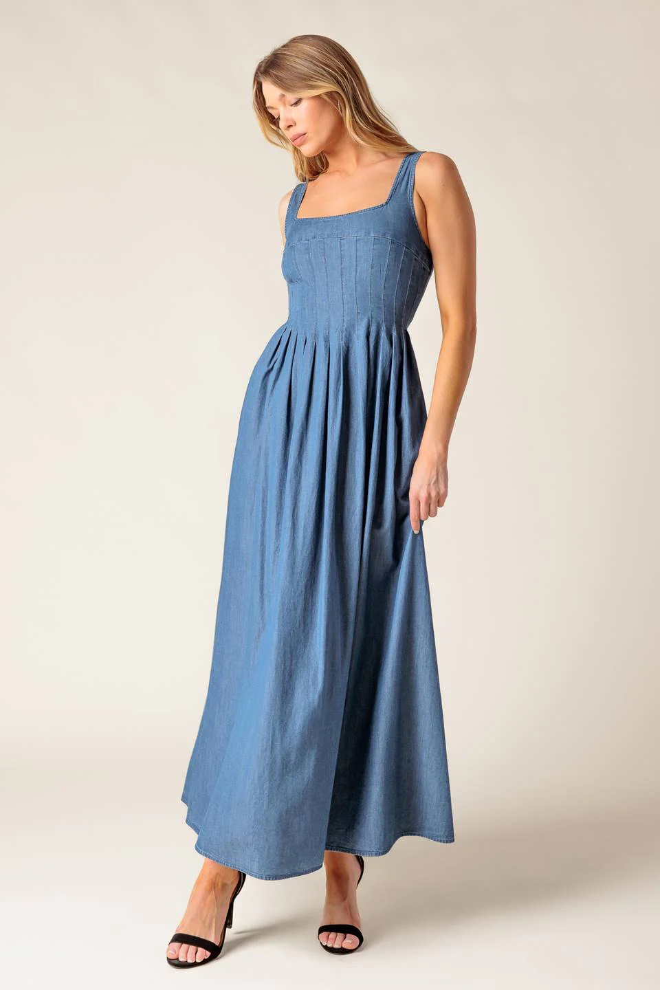 BLUE RIDGE DREAMS PINTUCK DENIM MIDI DRESS - Image 3