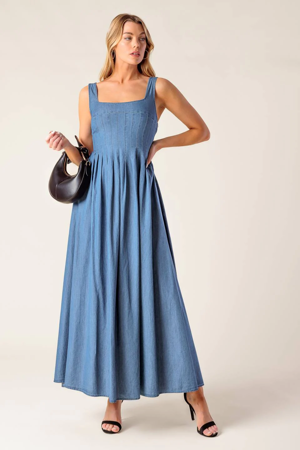 BLUE RIDGE DREAMS PINTUCK DENIM MIDI DRESS - Image 5