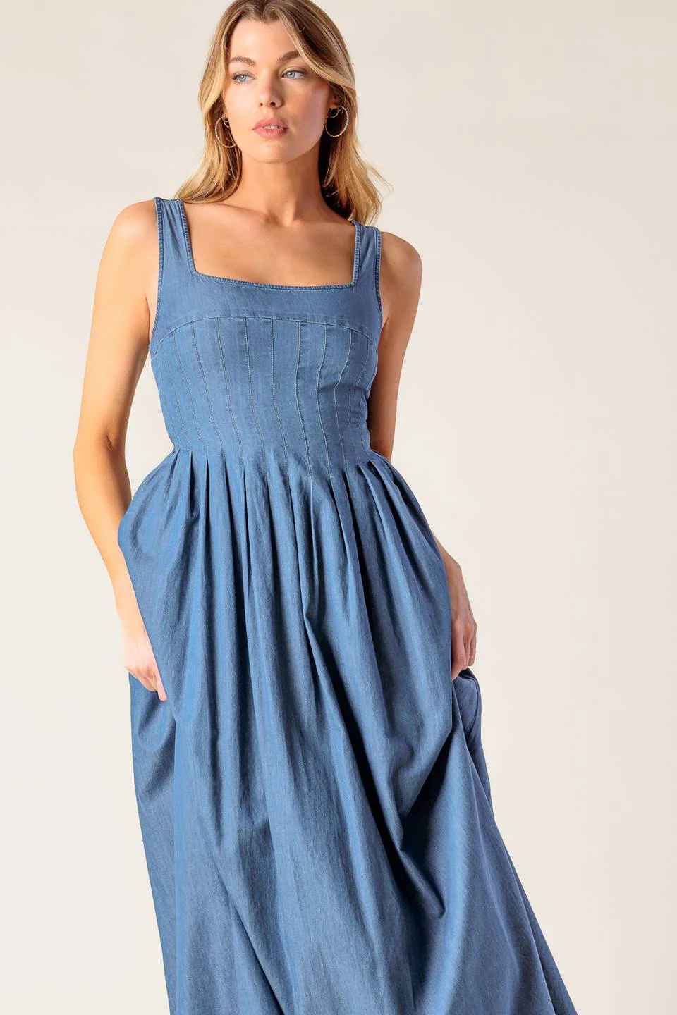BLUE RIDGE DREAMS PINTUCK DENIM MIDI DRESS - Image 6