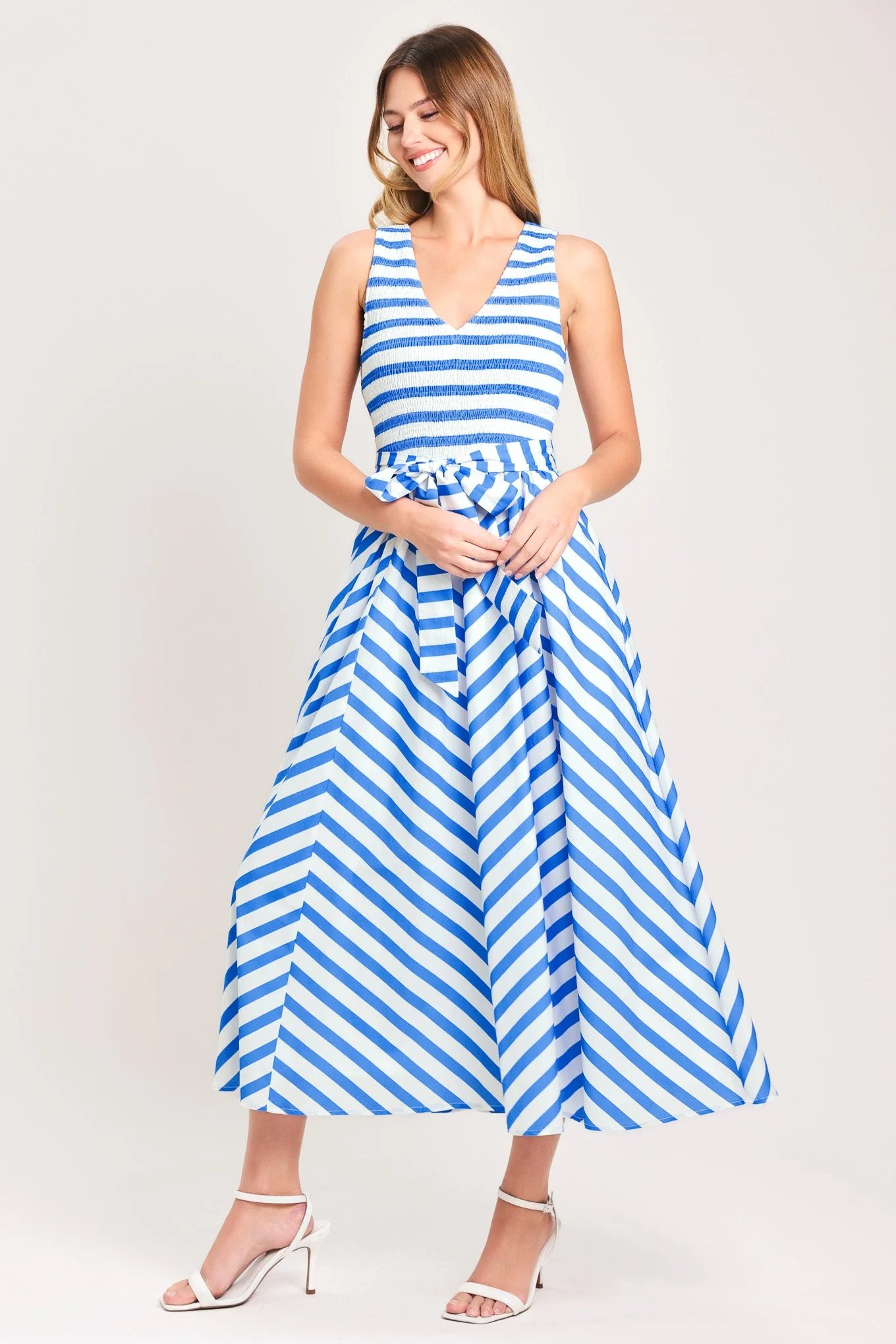 BLUE SERENA STRIPED MIDI DRESS - Image 2