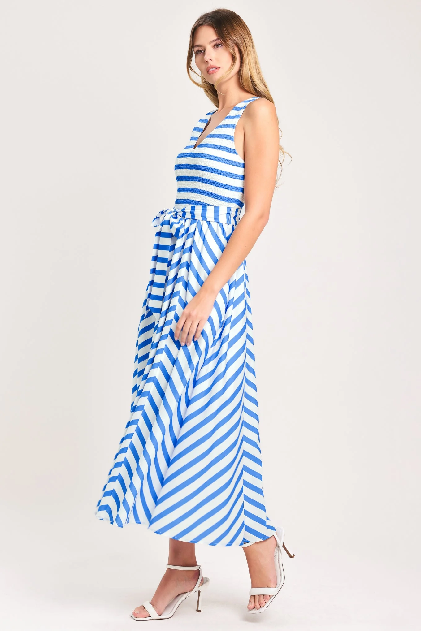 BLUE SERENA STRIPED MIDI DRESS - Image 5