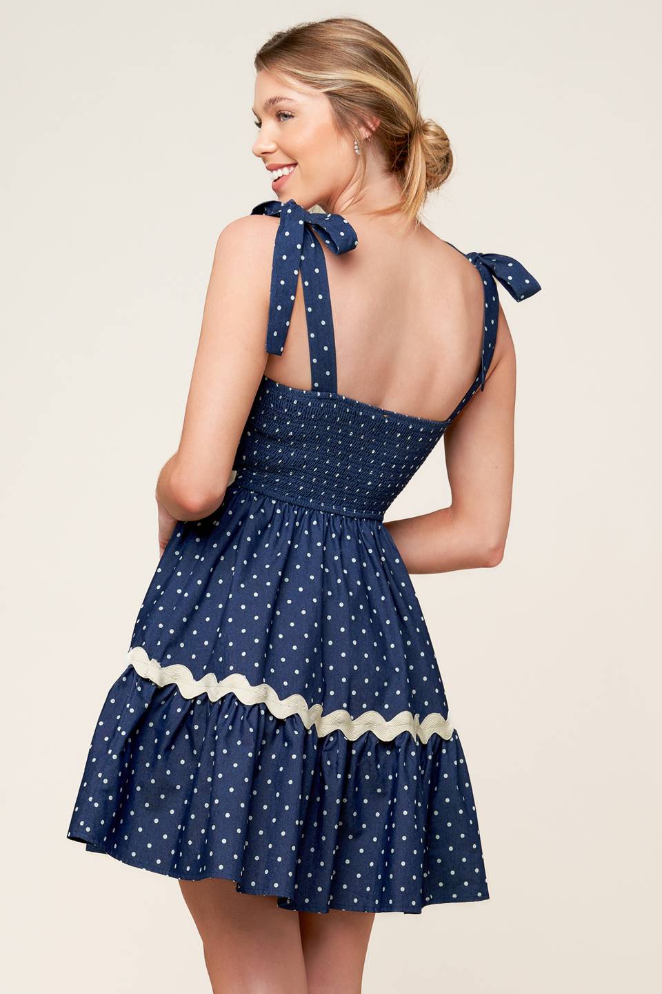 BLUE & WHITE POLKA DOT MINI DRESS - INDIGO - Image 2