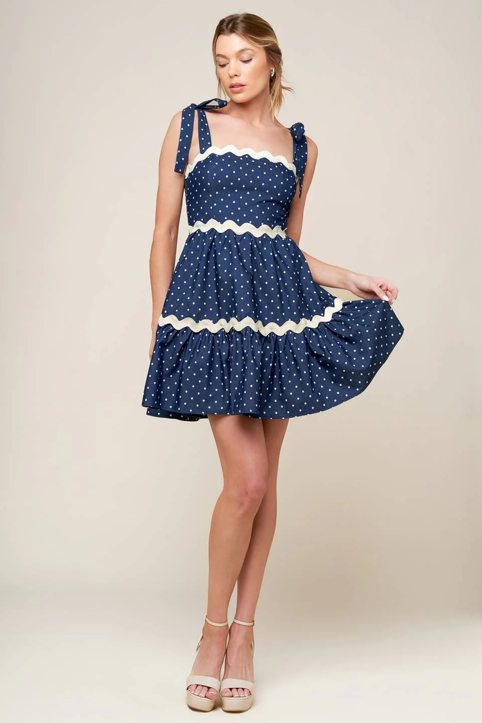 BLUE & WHITE POLKA DOT MINI DRESS - INDIGO - Image 4