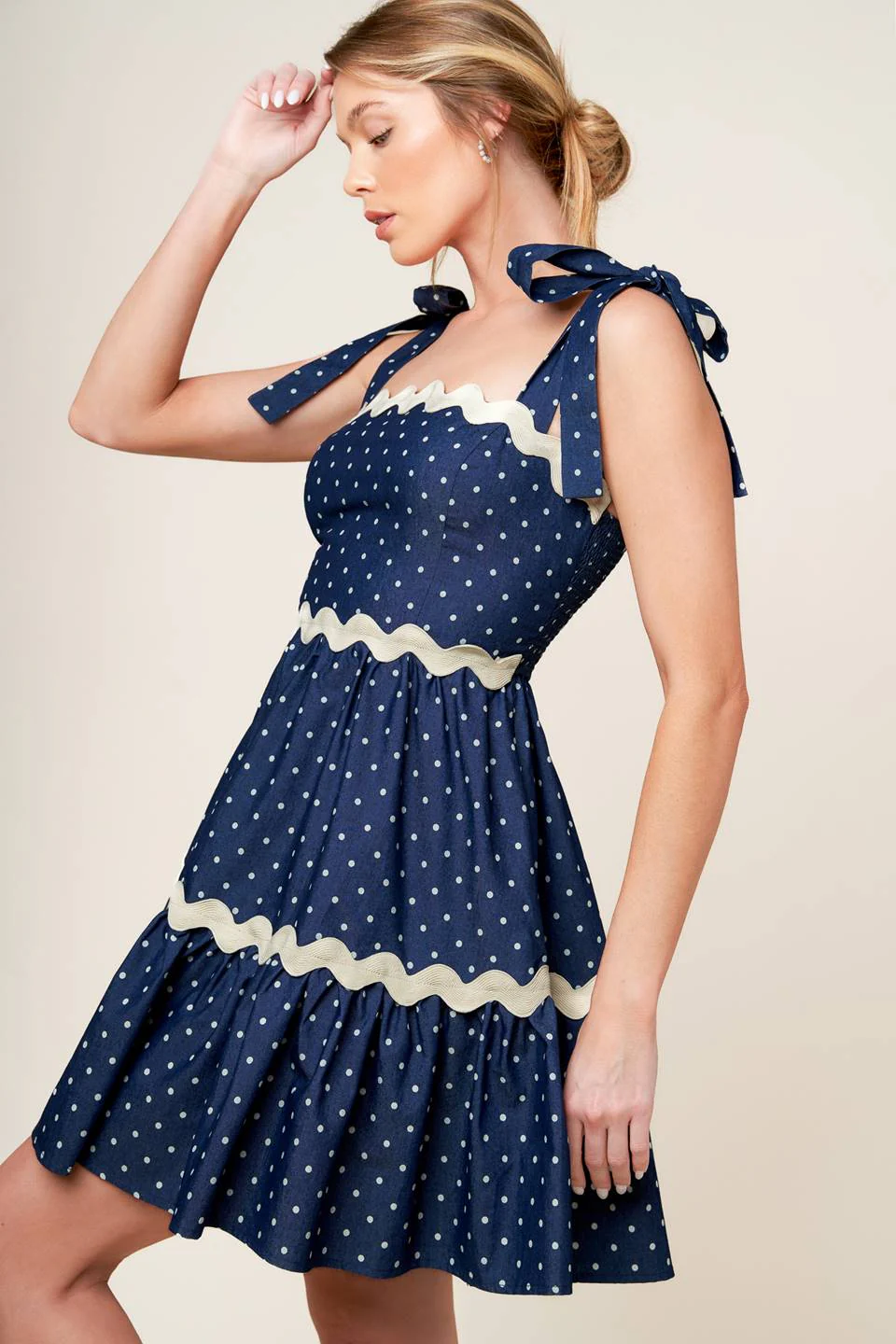 BLUE & WHITE POLKA DOT MINI DRESS - INDIGO - Image 7