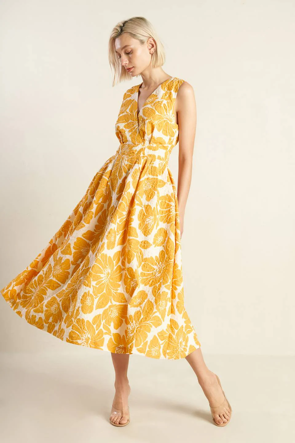 BOLD BLOOMS - MUSTARD YELLOW MIDI DRESS - Image 4