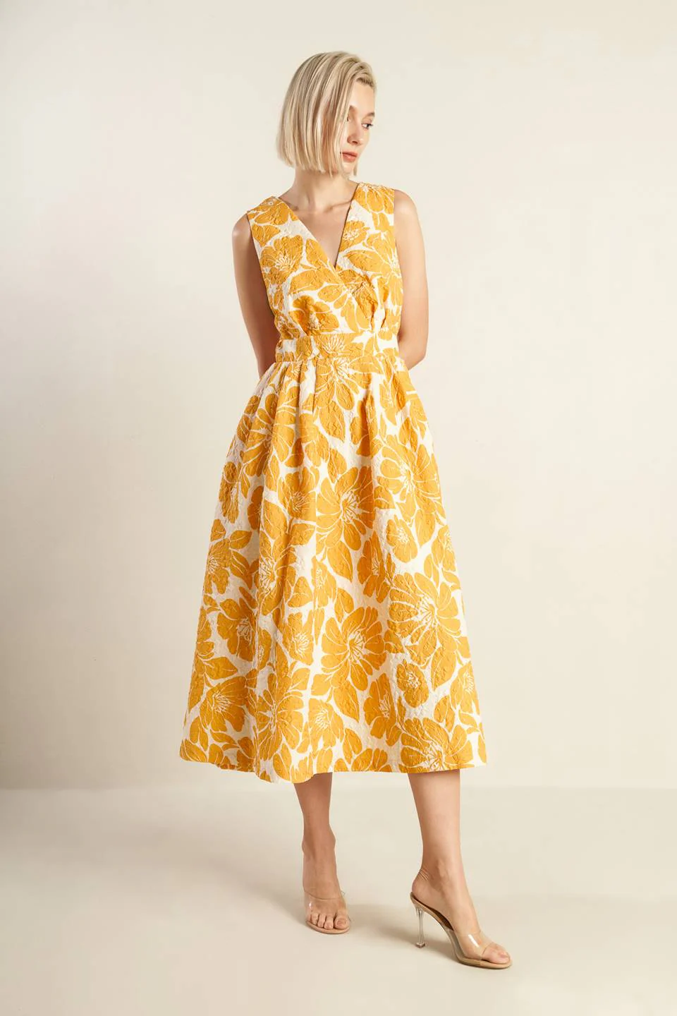 BOLD BLOOMS - MUSTARD YELLOW MIDI DRESS - Image 6