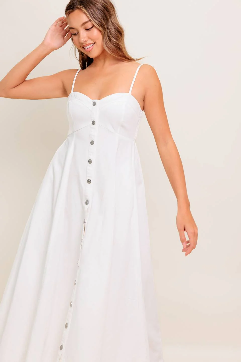 BREE BUTTON DOWN MIDI DRESS - WHITE - Image 3