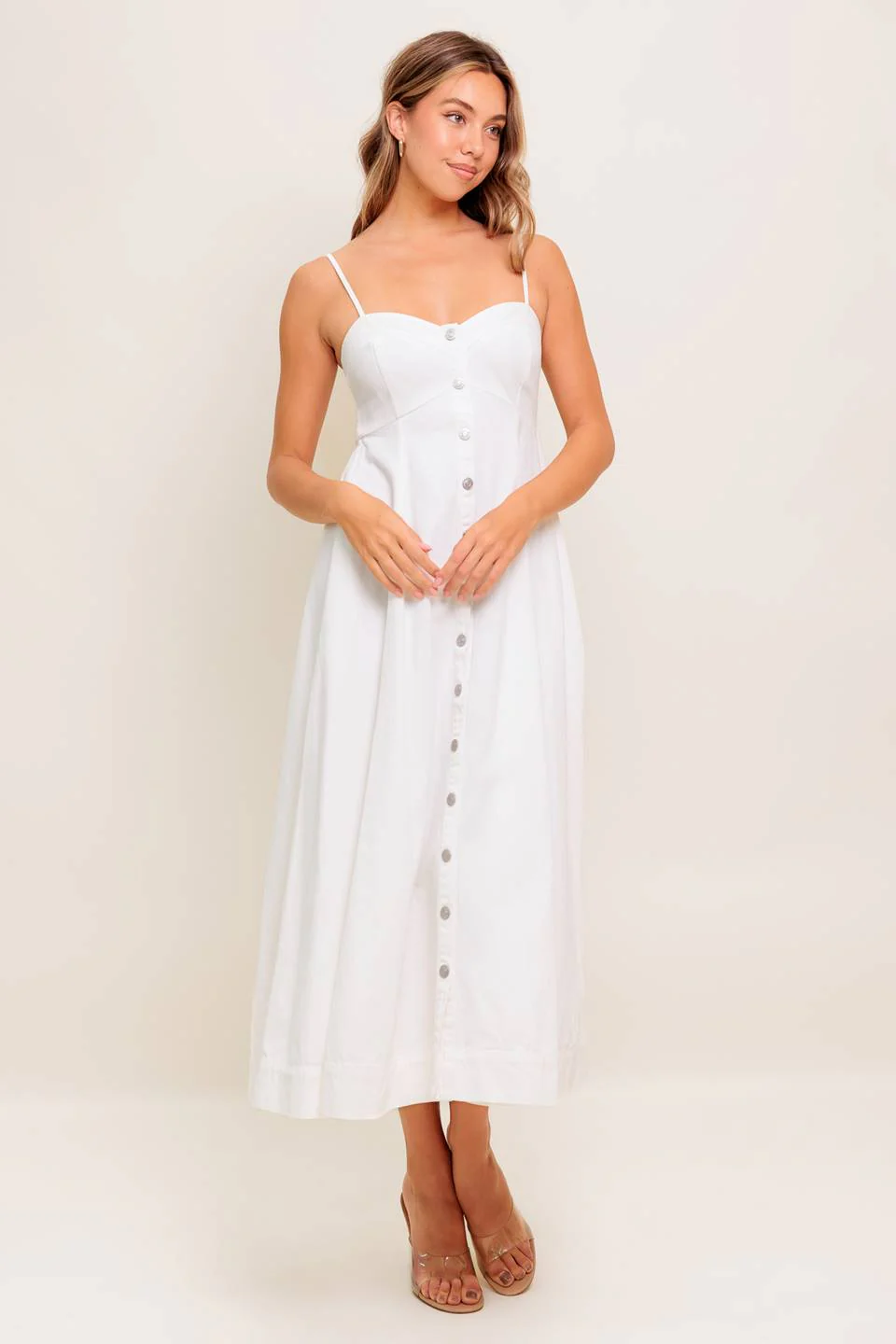 BREE BUTTON DOWN MIDI DRESS - WHITE - Image 4