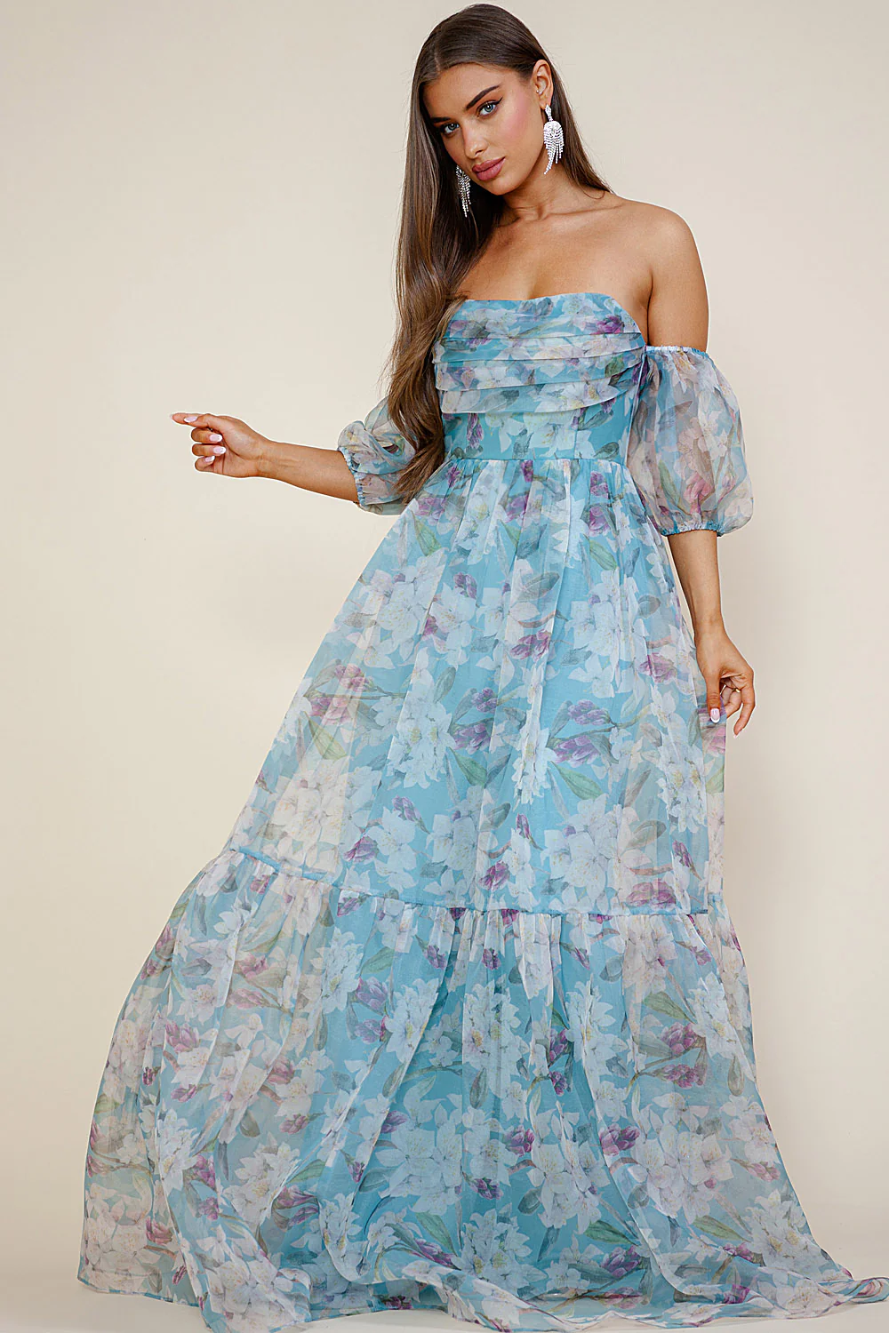 Breezy Maxi Dress - Floral Blue Organza - Image 4