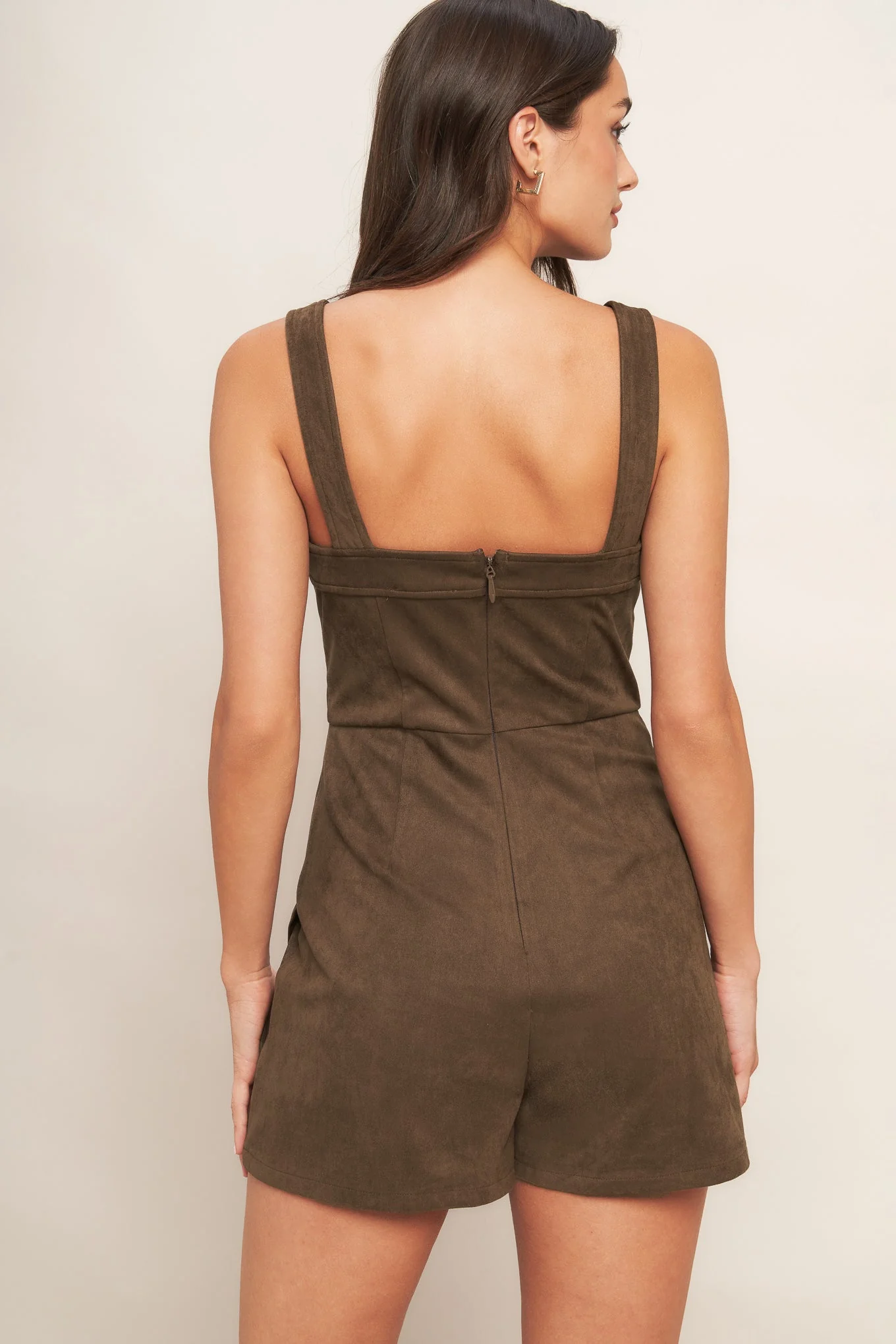 BROWN SUGAR GLOW FAUX SUEDE ROMPER - Image 3
