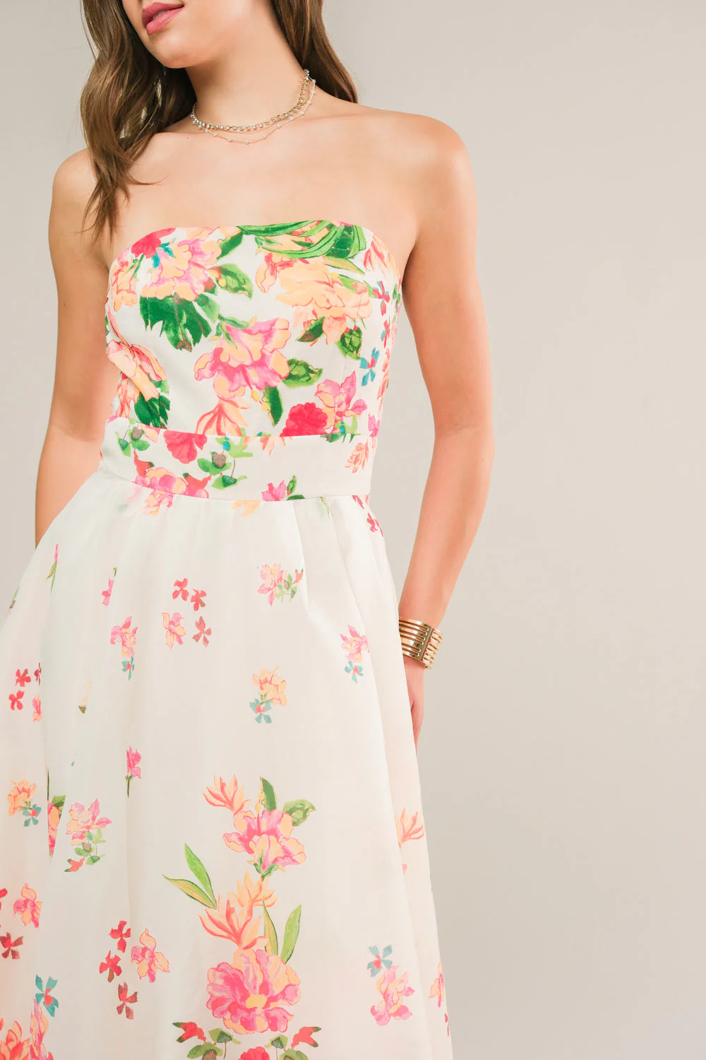 BRUNCH BOUQUET - STRAPLESS FLORAL MIDI DRESS - Image 3