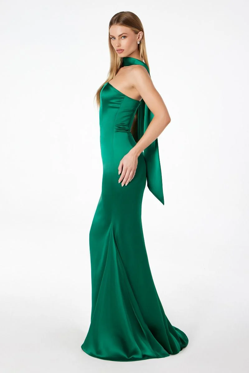 Brynn Maxi Dress - Strapless Fitted Satin Dress With Scarf - Image 21