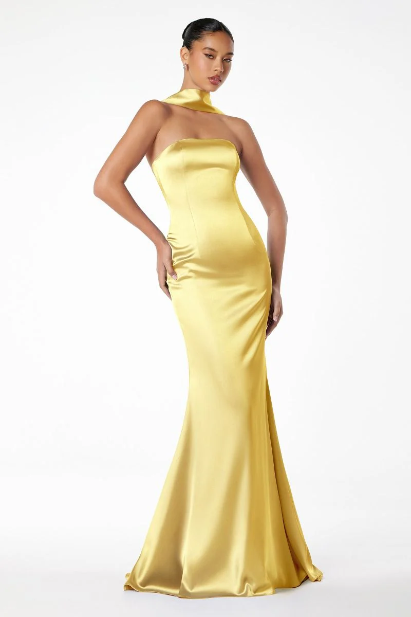 Brynn Maxi Dress - Strapless Fitted Satin Dress With Scarf - Image 8