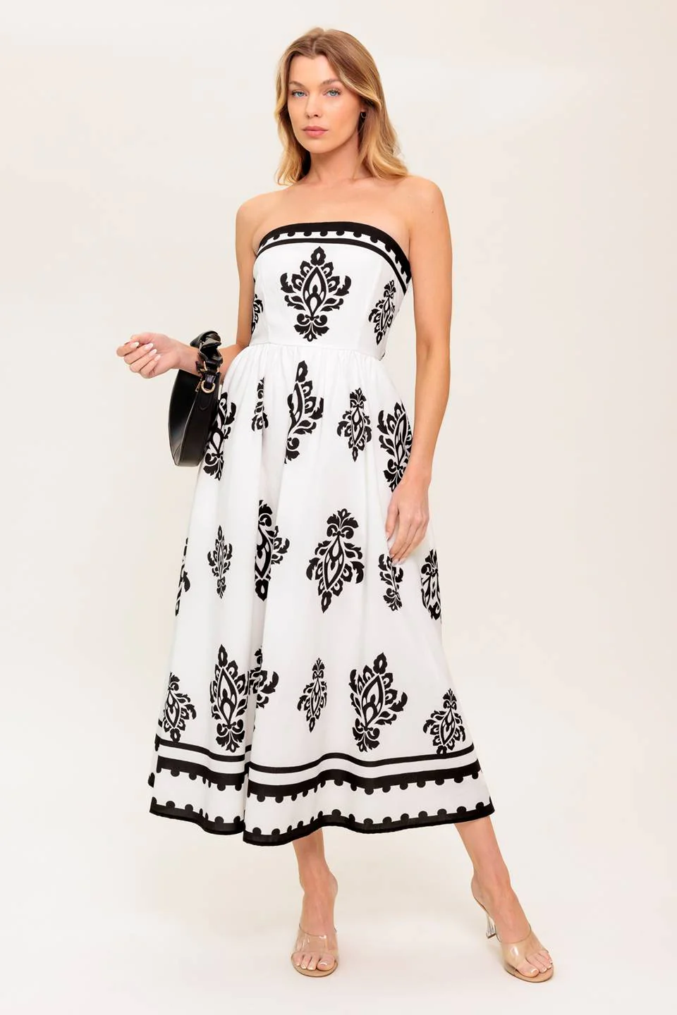 CAFE IN PARIS STRAPLESS MIDI DRESS - IVORY & BLACK - Image 4