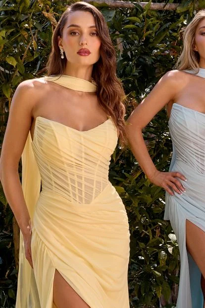 Callista Gown  - Strapless Chiffon Fitted Draped Dress With Scarf - Image 10