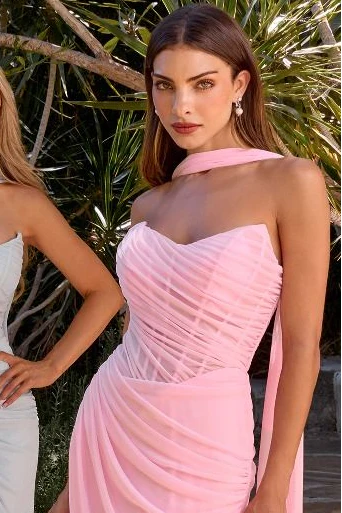 Callista Gown  - Strapless Chiffon Fitted Draped Dress With Scarf - Image 11