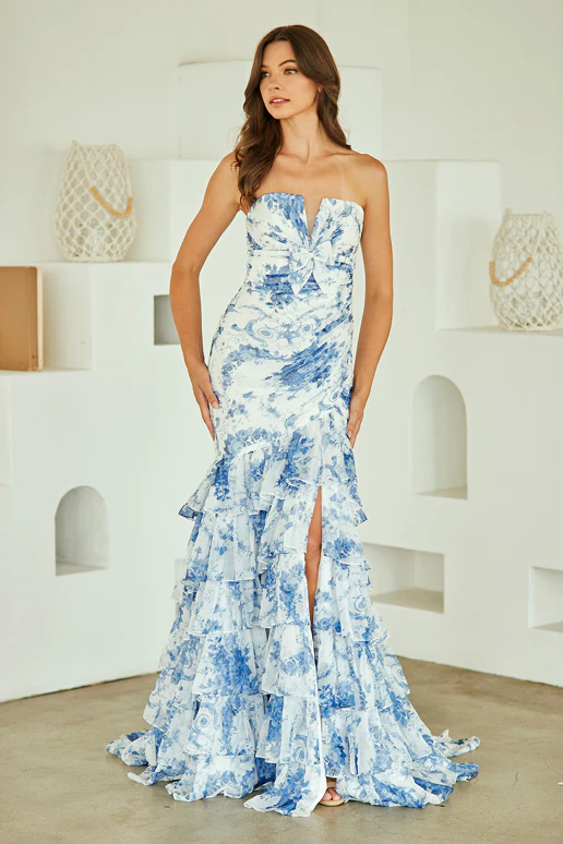 Camille Gown - Floral Mermaid Fitted Strapless Dress - Image 7