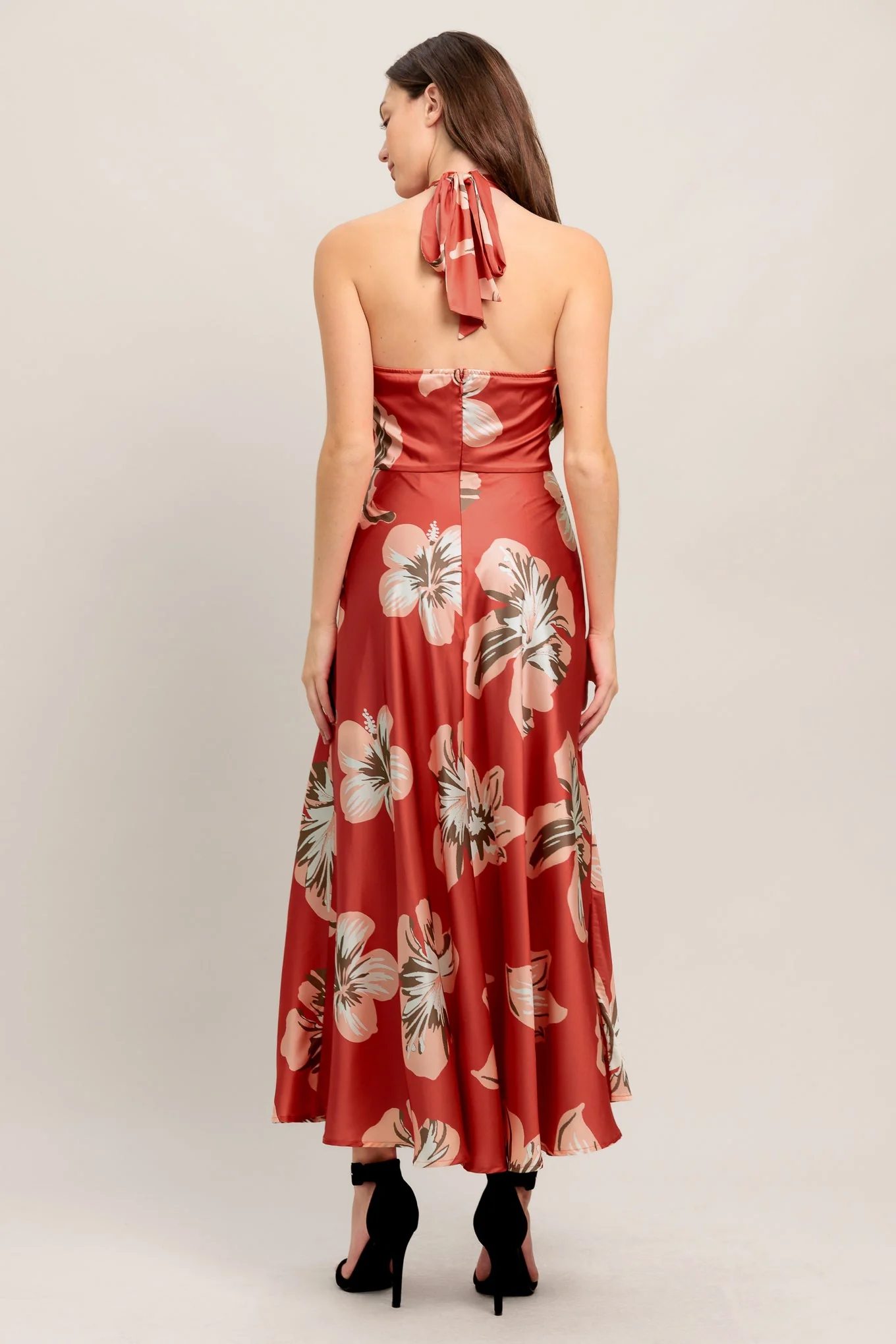 CAN’T LOOK AWAY CORAL RED MIDI DRESS - FINAL SALE - Image 2