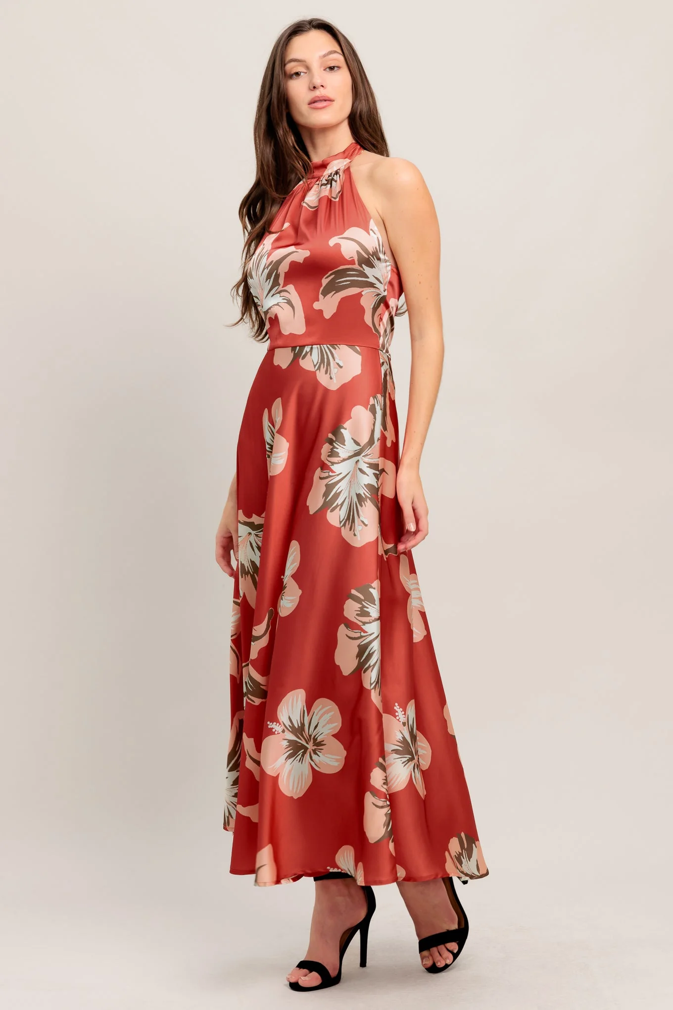 CAN’T LOOK AWAY CORAL RED MIDI DRESS - FINAL SALE - Image 3