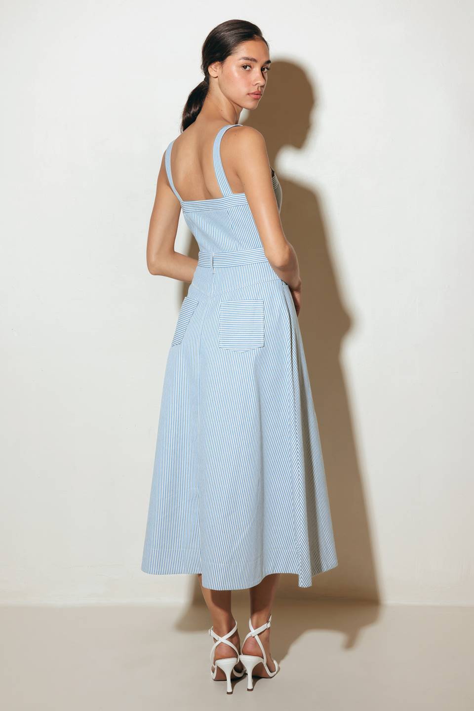CAREFREE DAYS - BLUE PINSTRIPE MIDI DRESS - Image 2