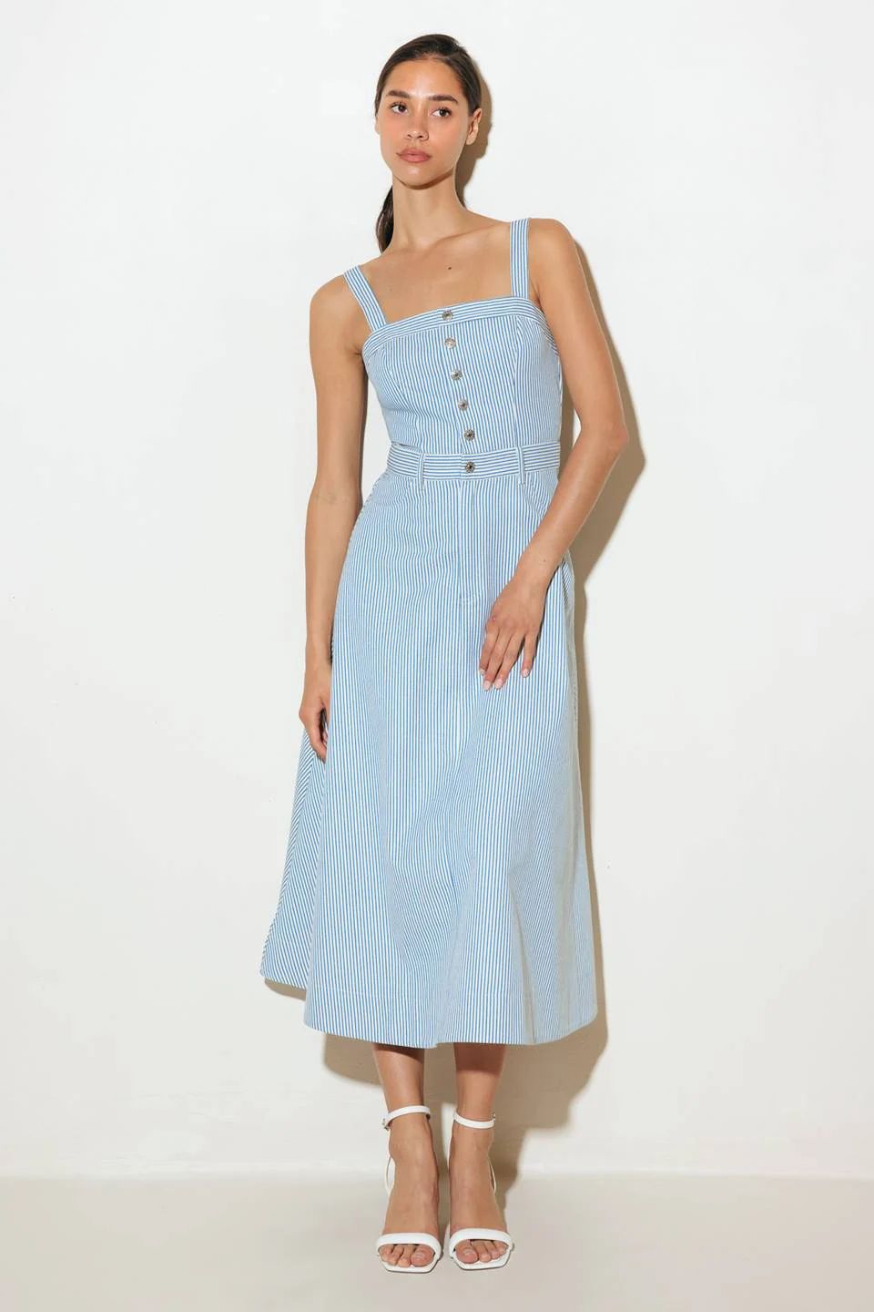 CAREFREE DAYS - BLUE PINSTRIPE MIDI DRESS - Image 4