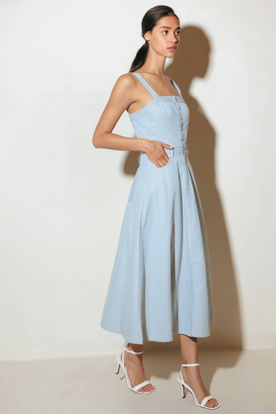 CAREFREE DAYS - BLUE PINSTRIPE MIDI DRESS - Image 5