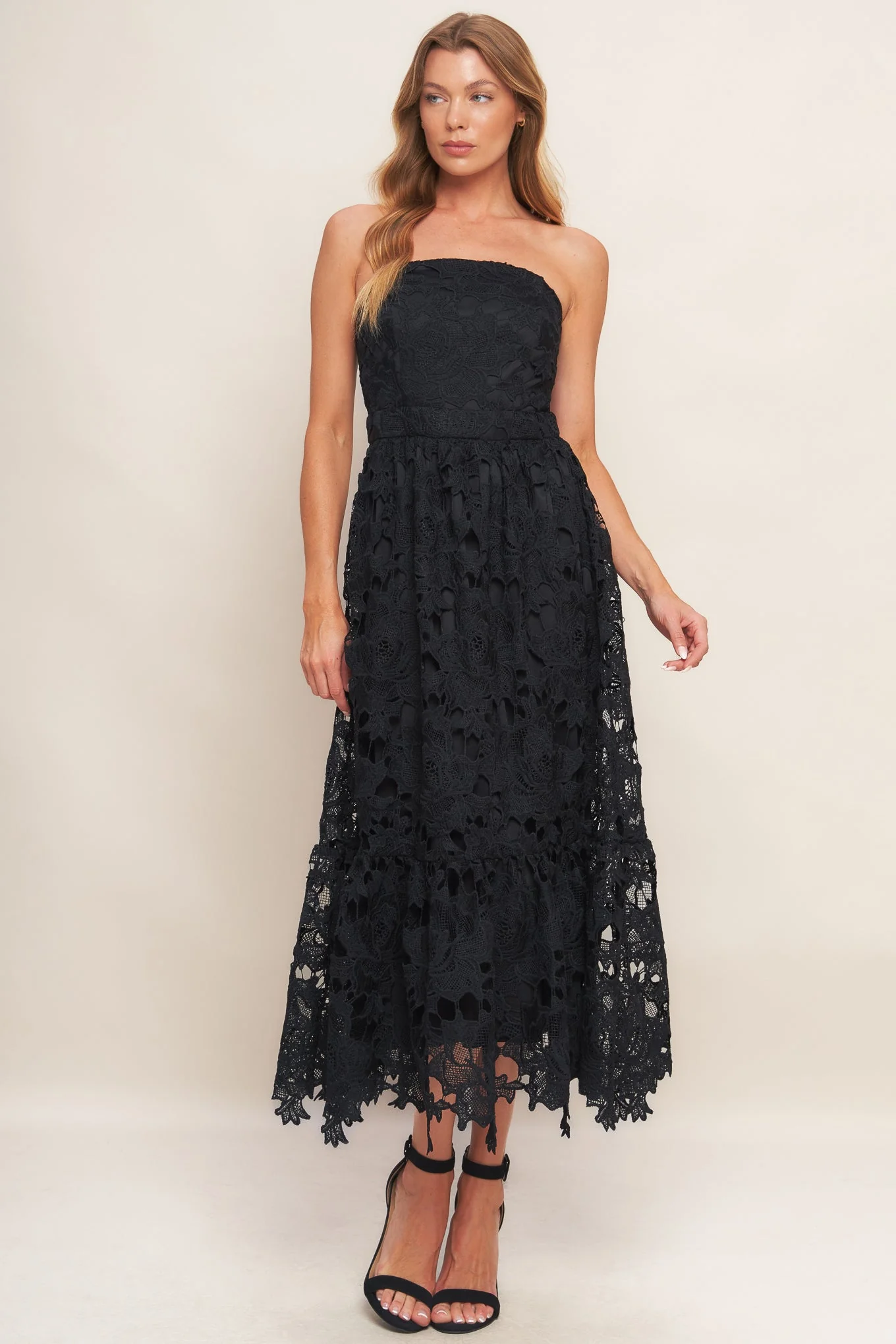 CAREFREE NIGHTS LACE MIDI DRESS - BLACK - FINAL SALE - Image 7