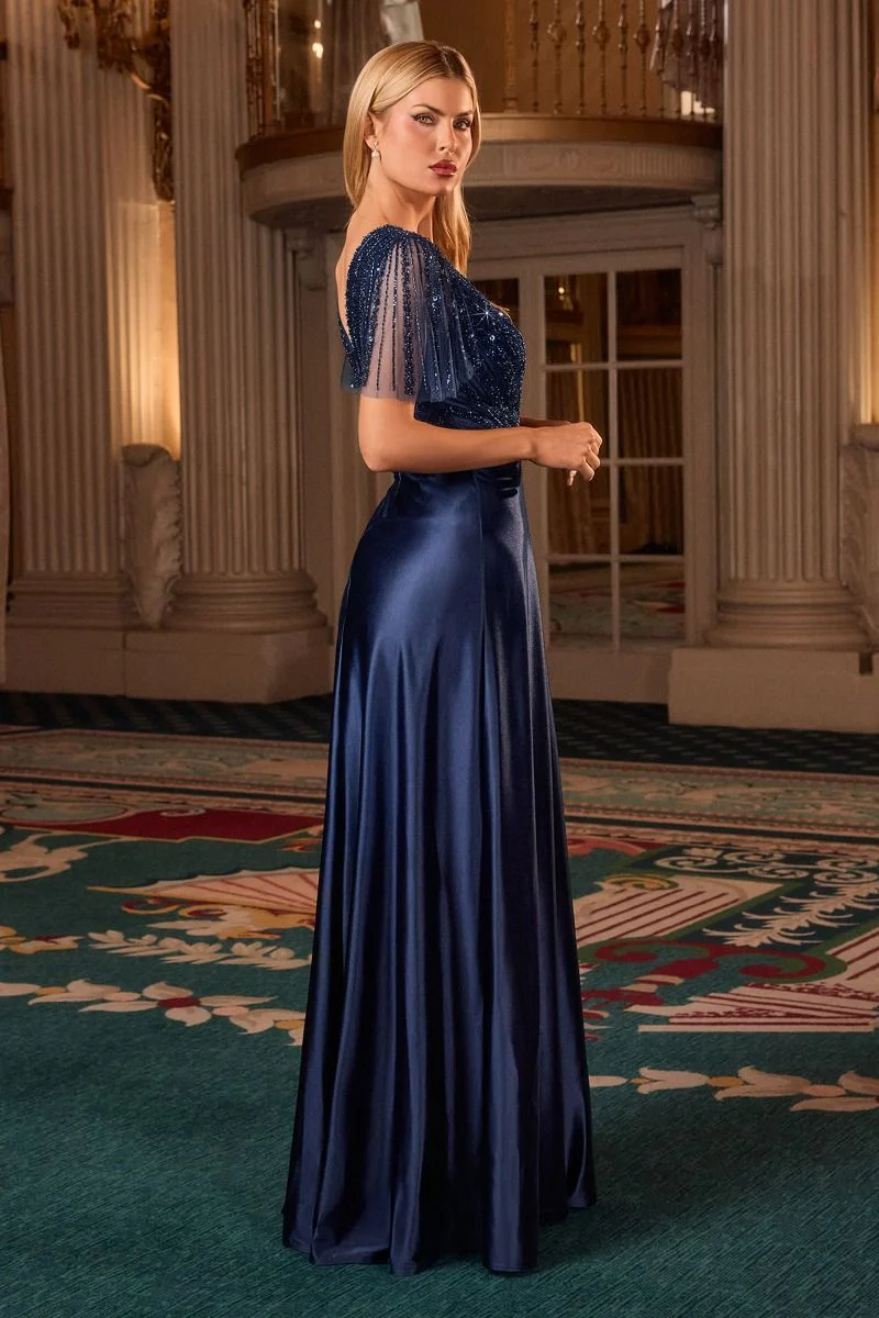 CARMINE GOWN - BEADED A-LINE DRESS WITH FLUTTER SLEEVES - Image 3