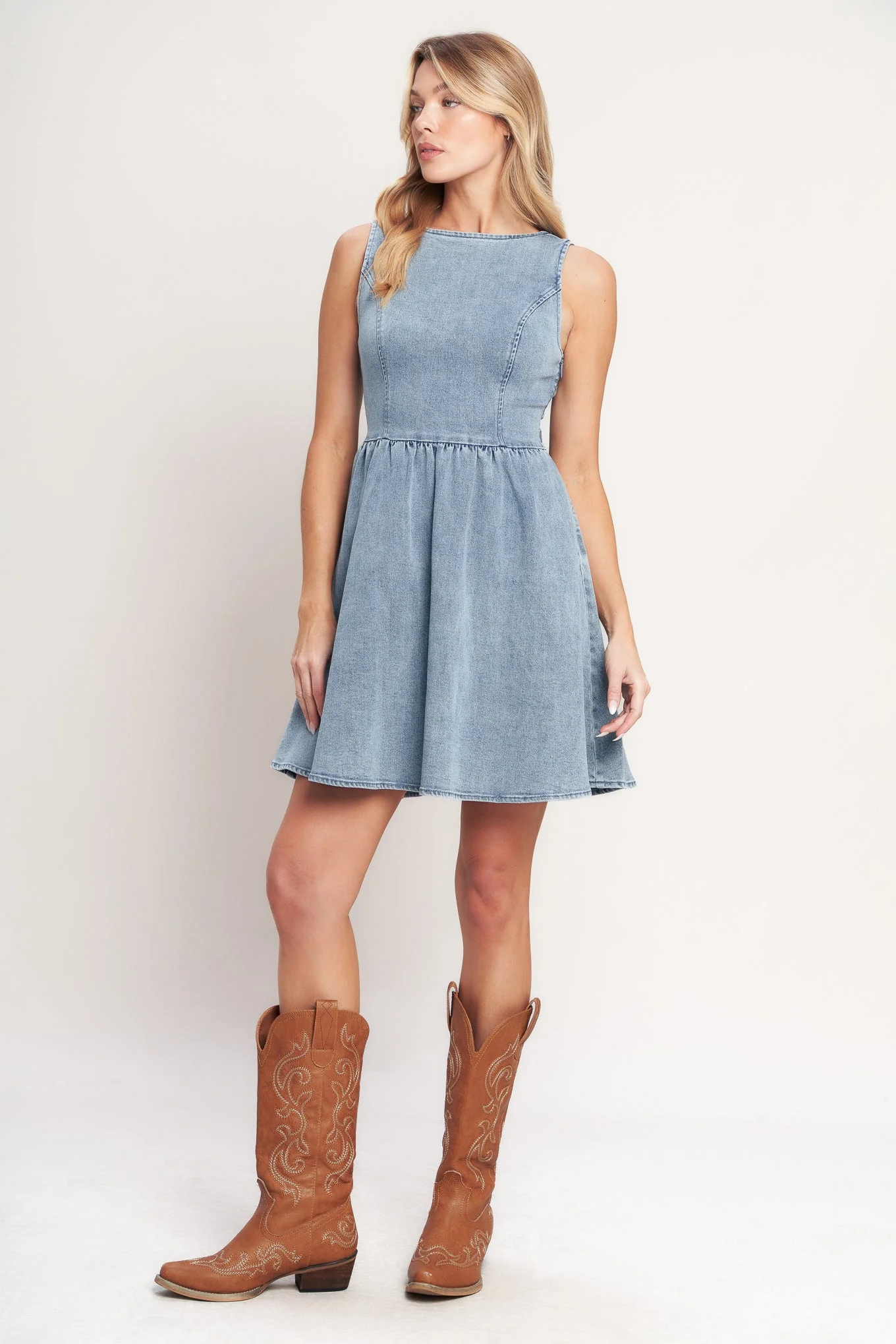 CASUAL POLISHED DENIM MINI DRESS - FINAL SALE - Image 4