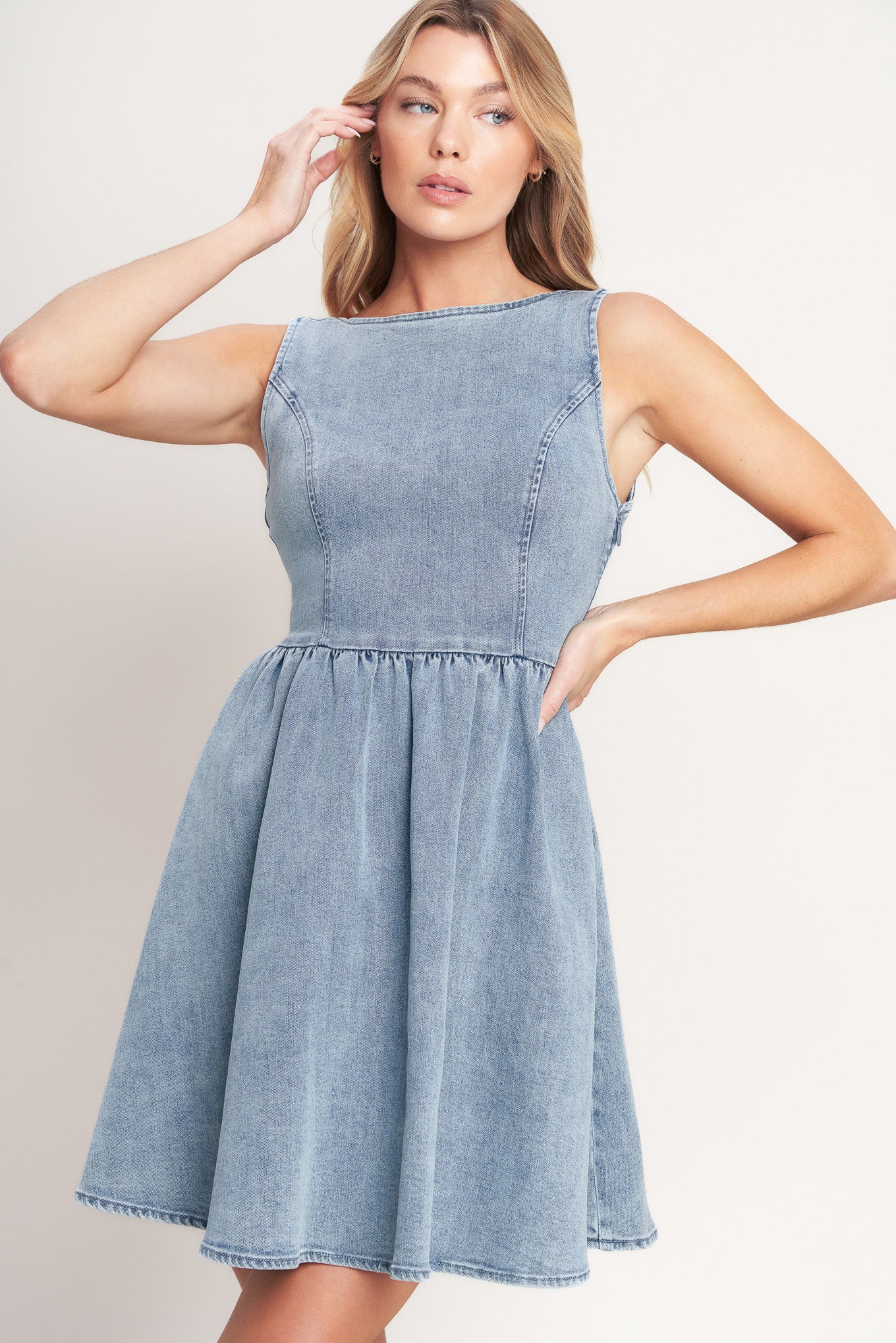 CASUAL POLISHED DENIM MINI DRESS - FINAL SALE - Image 7