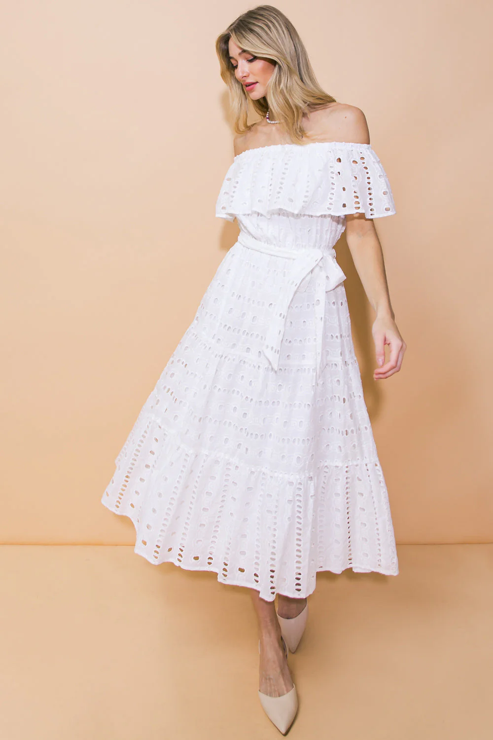 CATCHING MY BREATH EYELET MIDI DRESS - Image 9