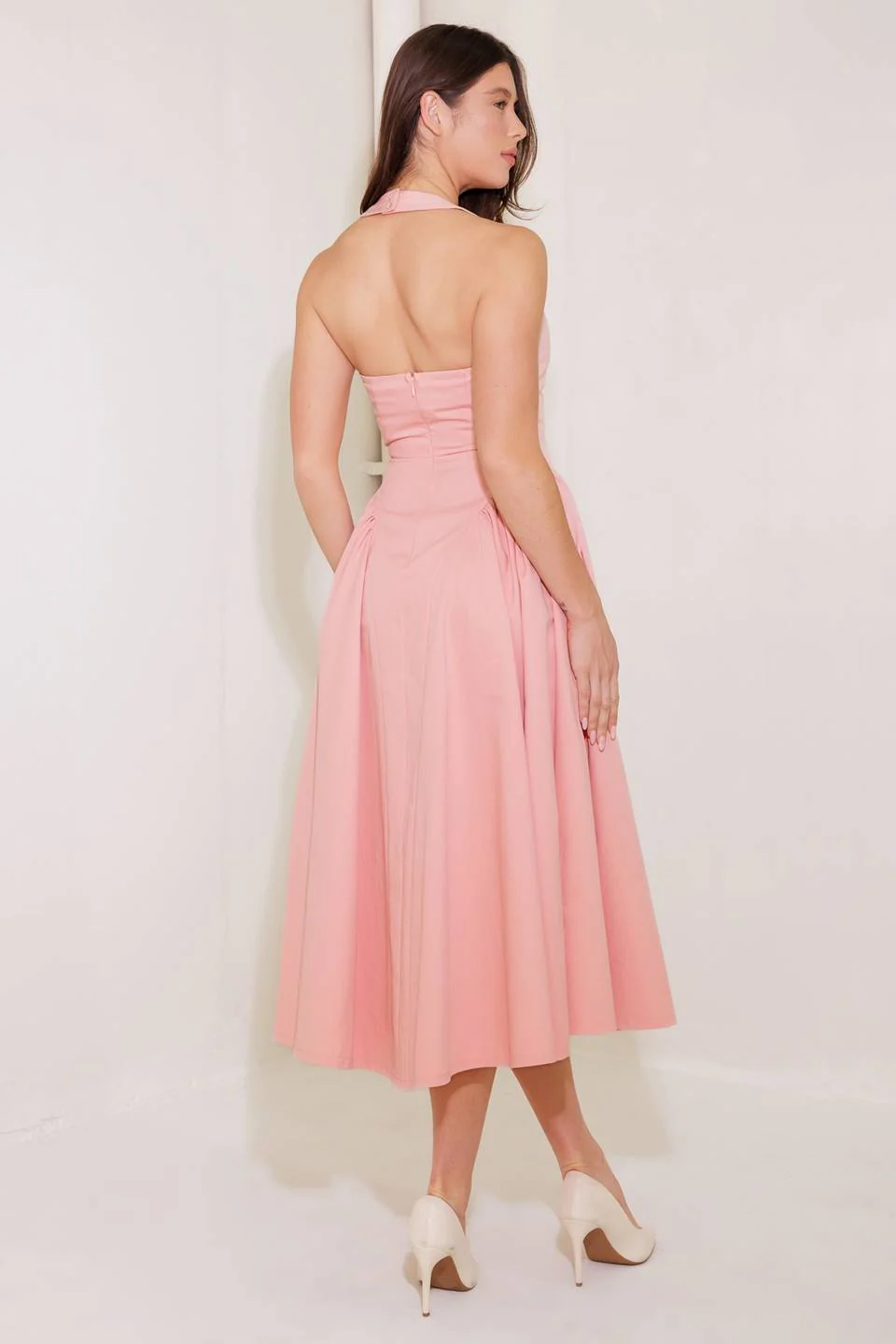 CAUGHT IN THE RAIN HALTER MIDI DRESS - SOFT PINK - Image 2