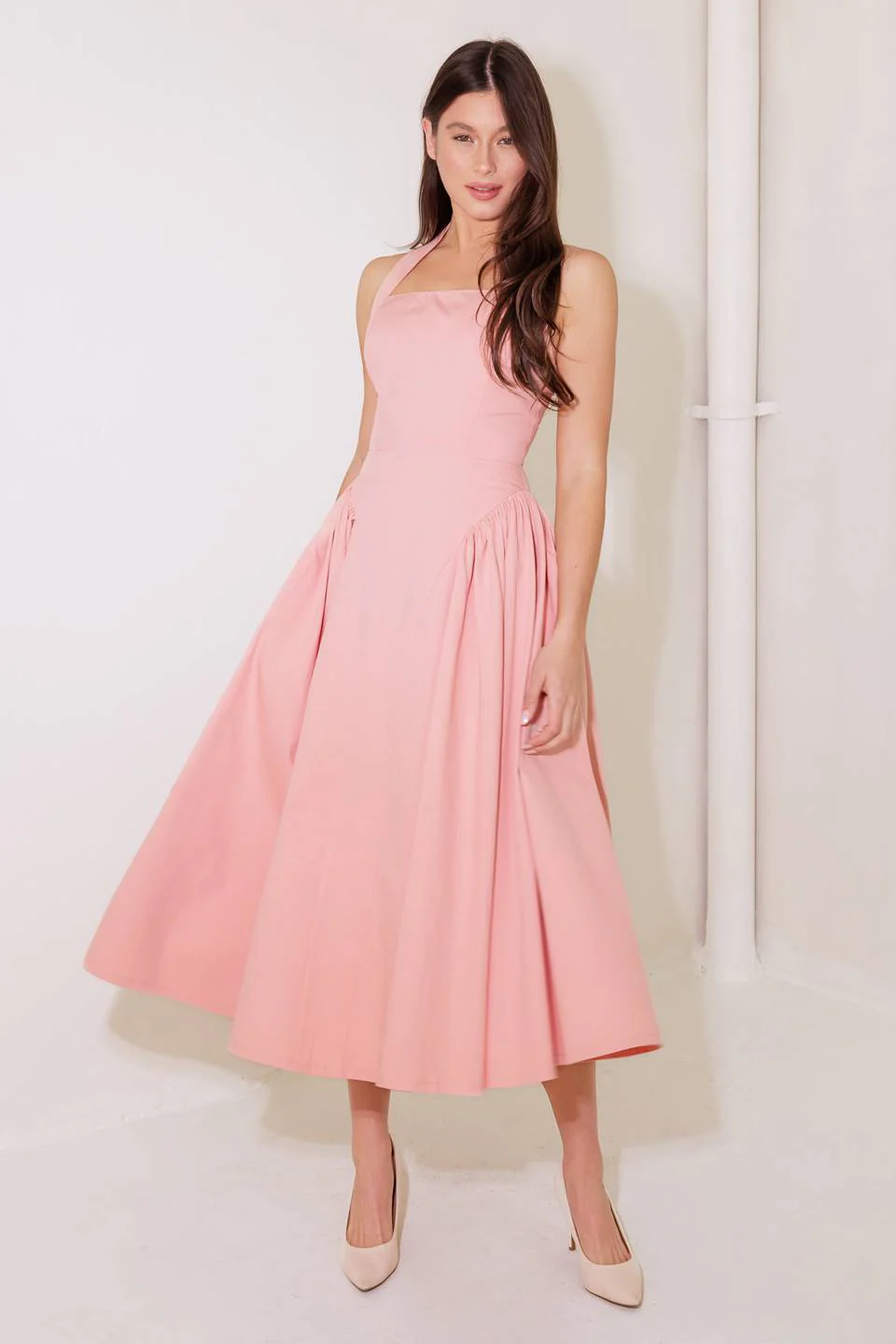 CAUGHT IN THE RAIN HALTER MIDI DRESS - SOFT PINK - Image 5