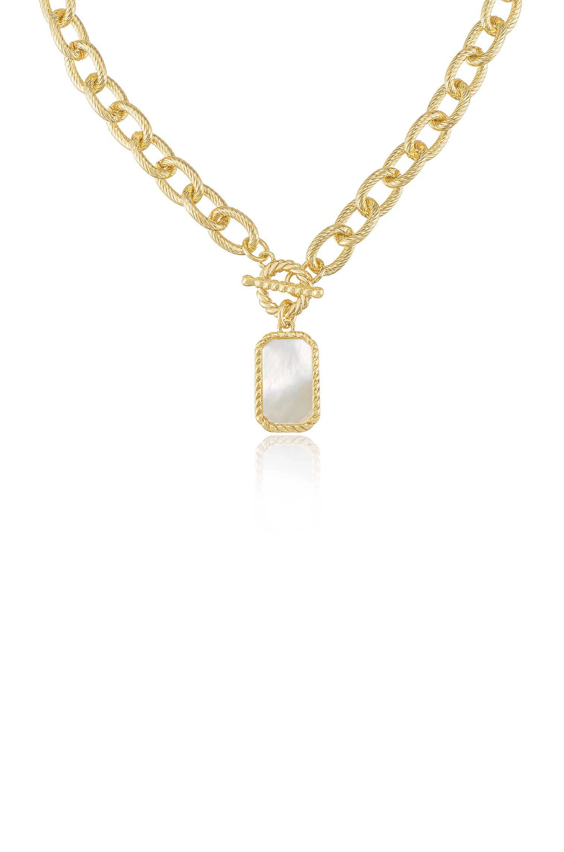 Chain Link and Mother of Pearl Pendant Necklace - Image 2