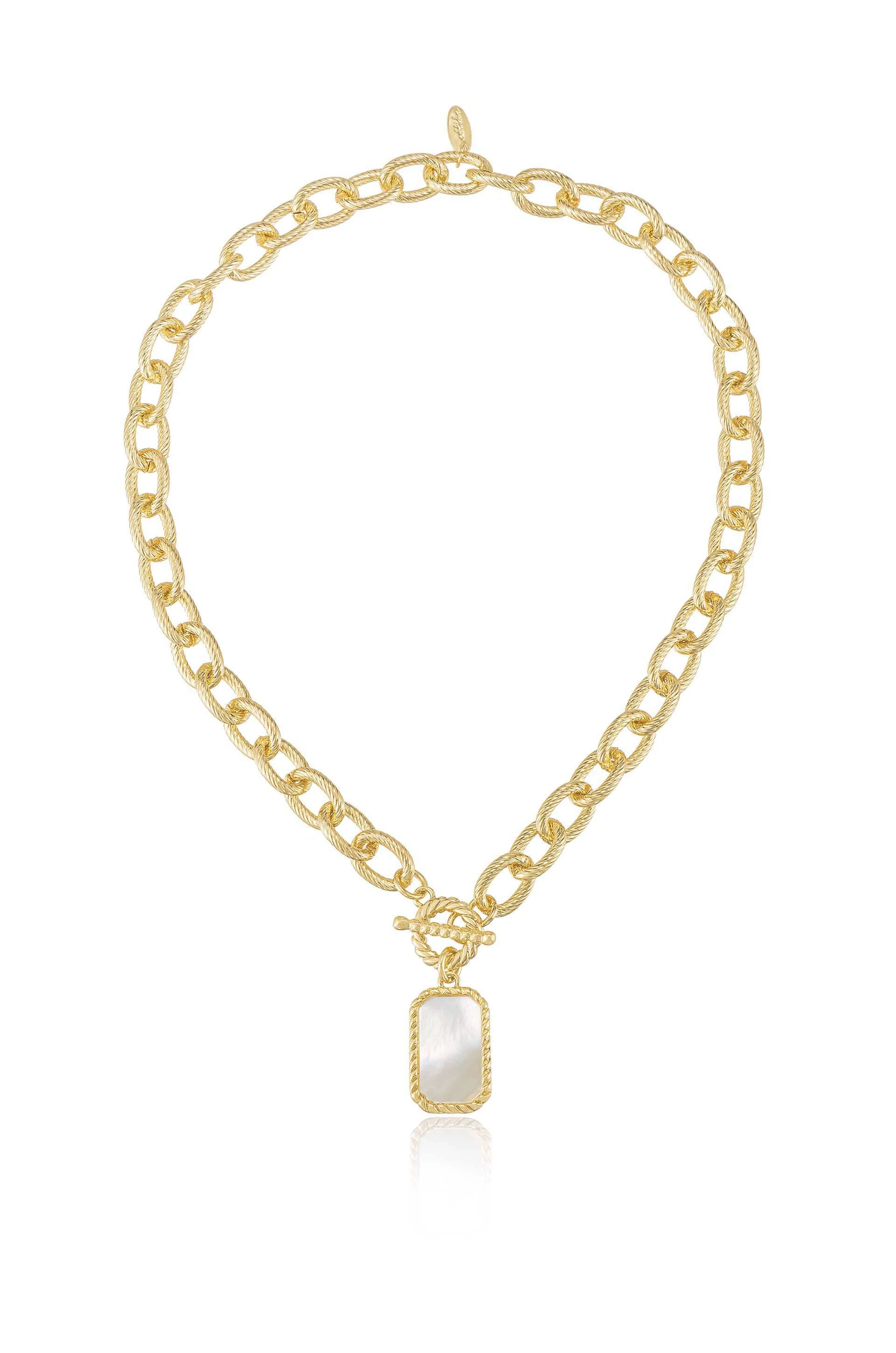 Chain Link and Mother of Pearl Pendant Necklace - Image 3