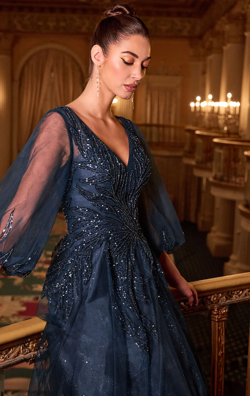 CHARITY GOWN - TULLE A-LINE GOWN WITH SHEER SLEEVES - Image 5