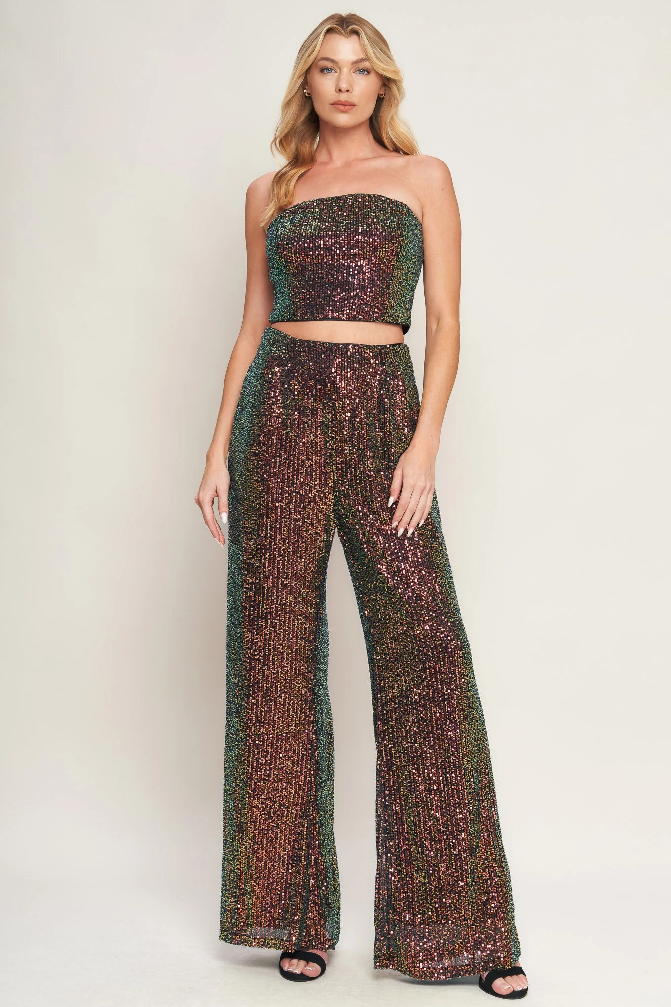 CHARMING COMPOSURE SEQUIN CROP TOP & PANT SET - FINAL SALE