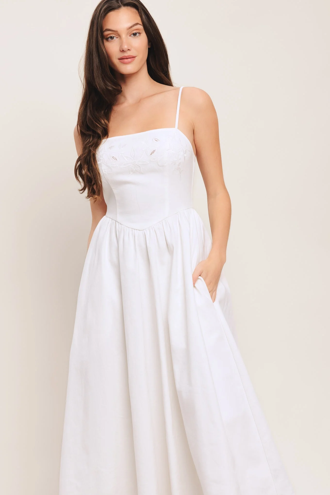 CLOUD PETAL WHITE DENIM MIDI DRESS - Image 3