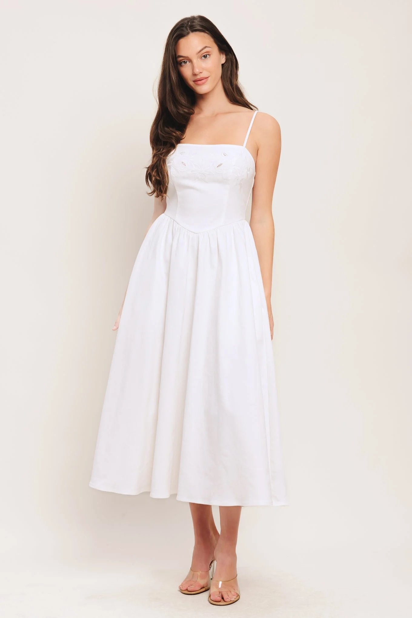 CLOUD PETAL WHITE DENIM MIDI DRESS - Image 4