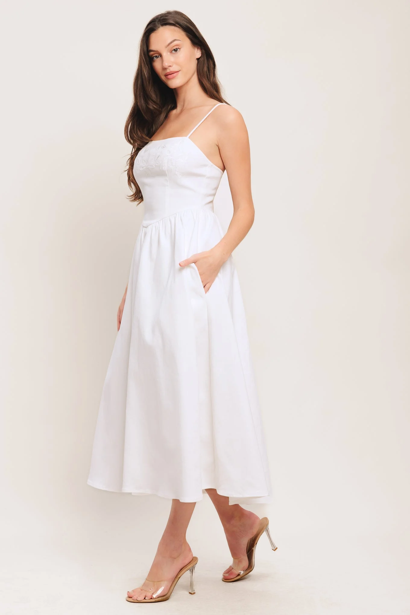 CLOUD PETAL WHITE DENIM MIDI DRESS - Image 5