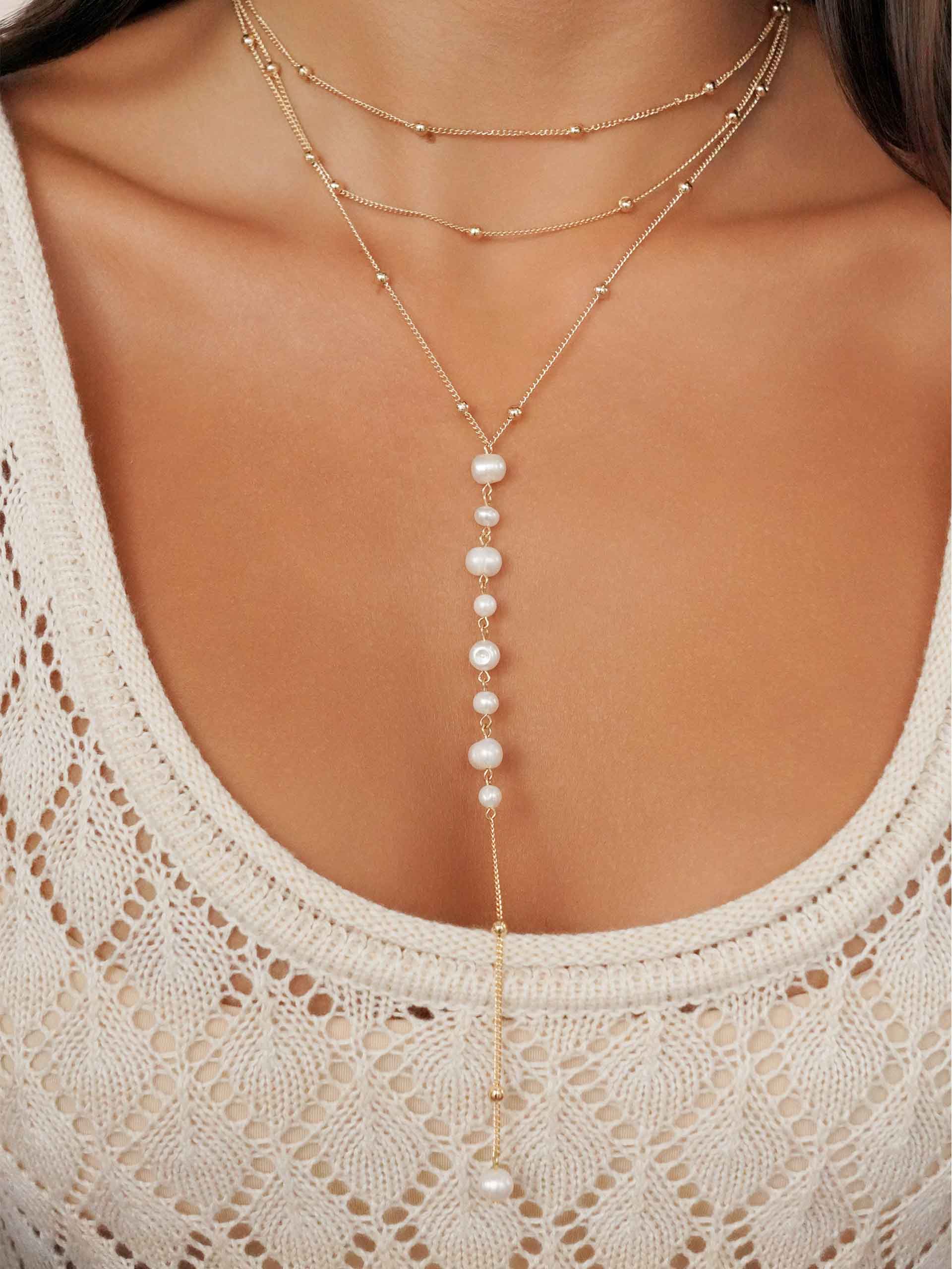 Coastal Pearl Lariat Necklace - Image 3