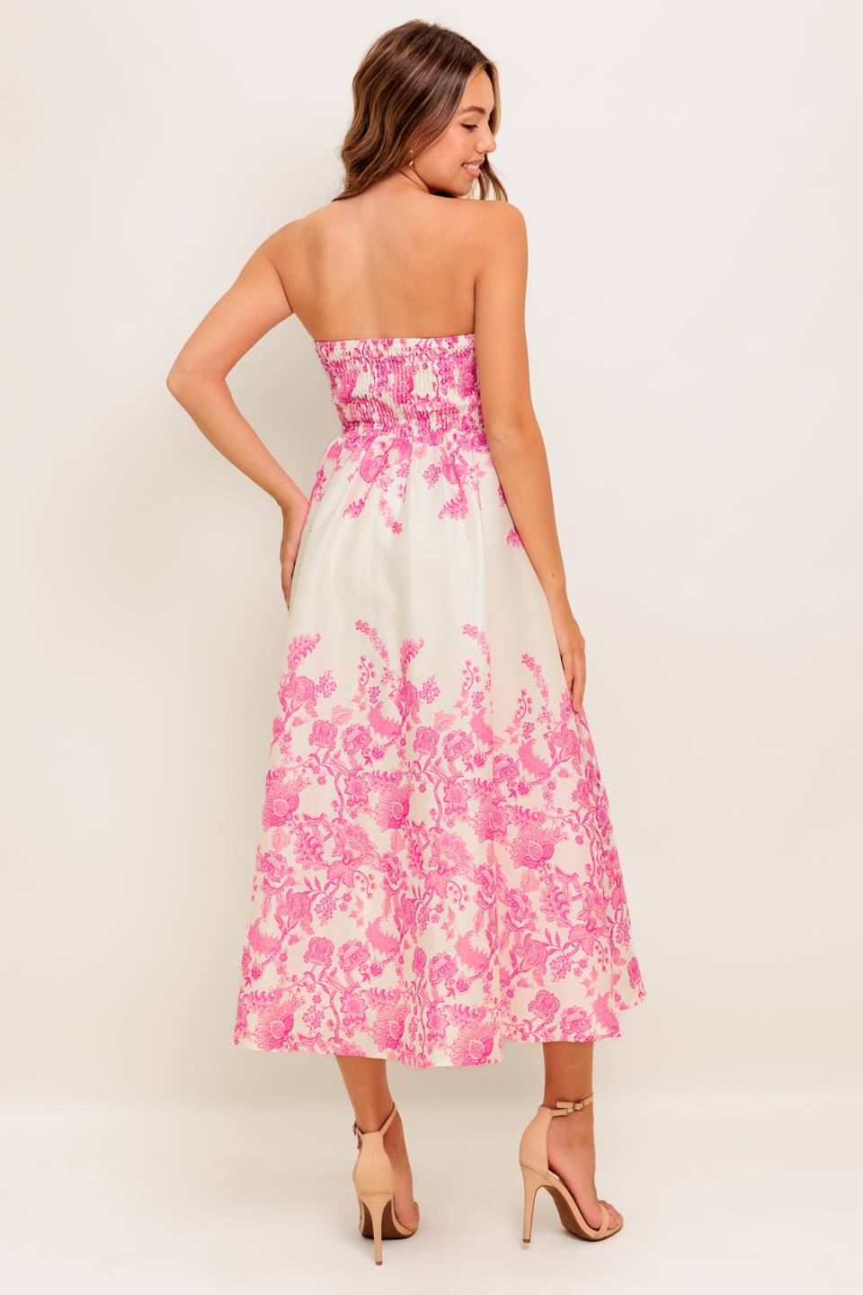 COCO PINK FLORAL STRAPLESS COCKTAIL DRESS - Image 2