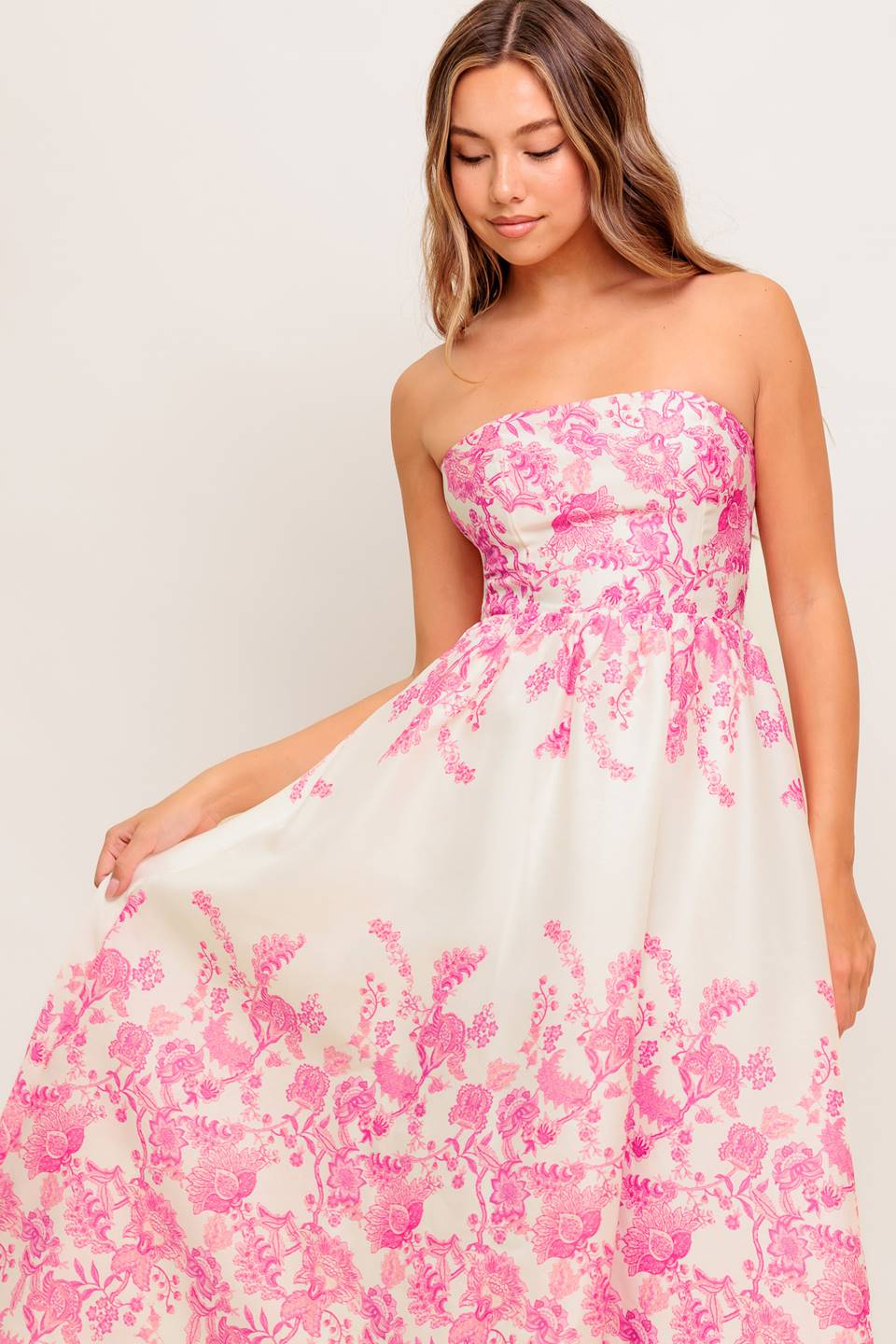 COCO PINK FLORAL STRAPLESS COCKTAIL DRESS - Image 4
