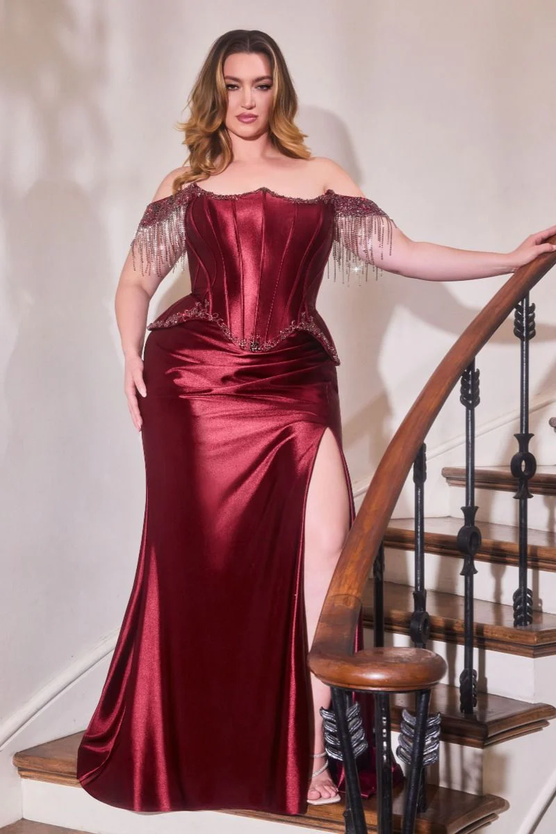 Cordelia Gown - Off Shoulder Fringe Peplum Corset Dress - Image 3