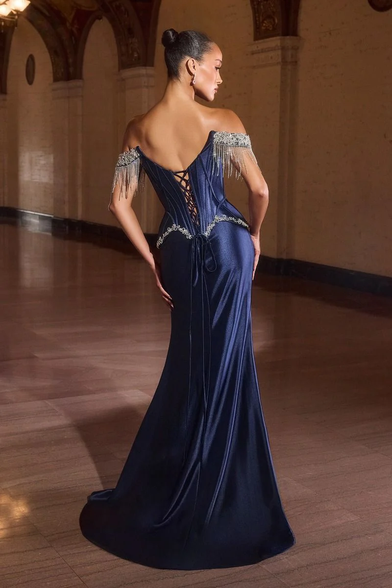Cordelia Gown - Off Shoulder Fringe Peplum Corset Dress - Image 8